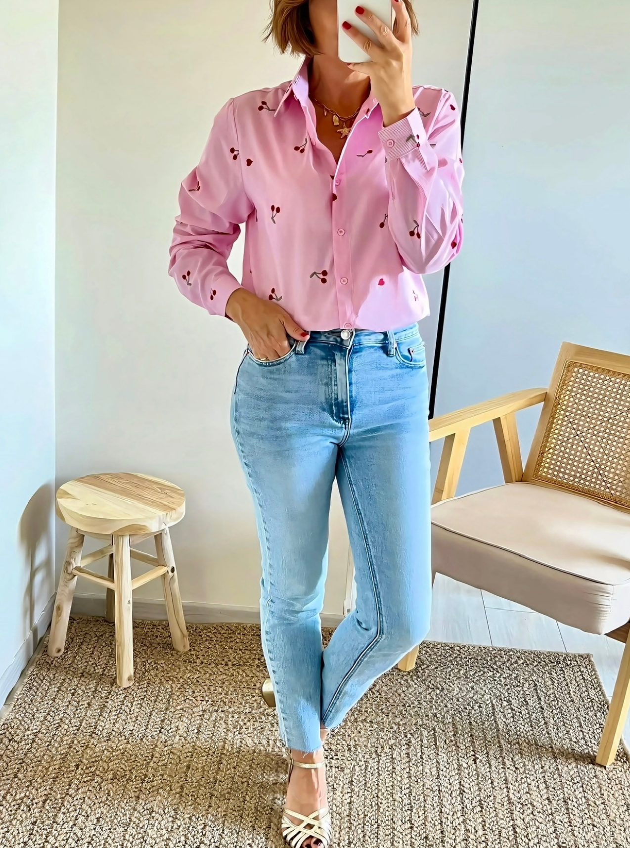chemise rose brodée coeurs Florine