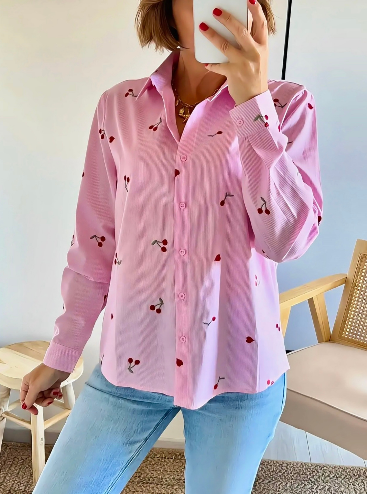 chemise rose femme Florine avec cerises