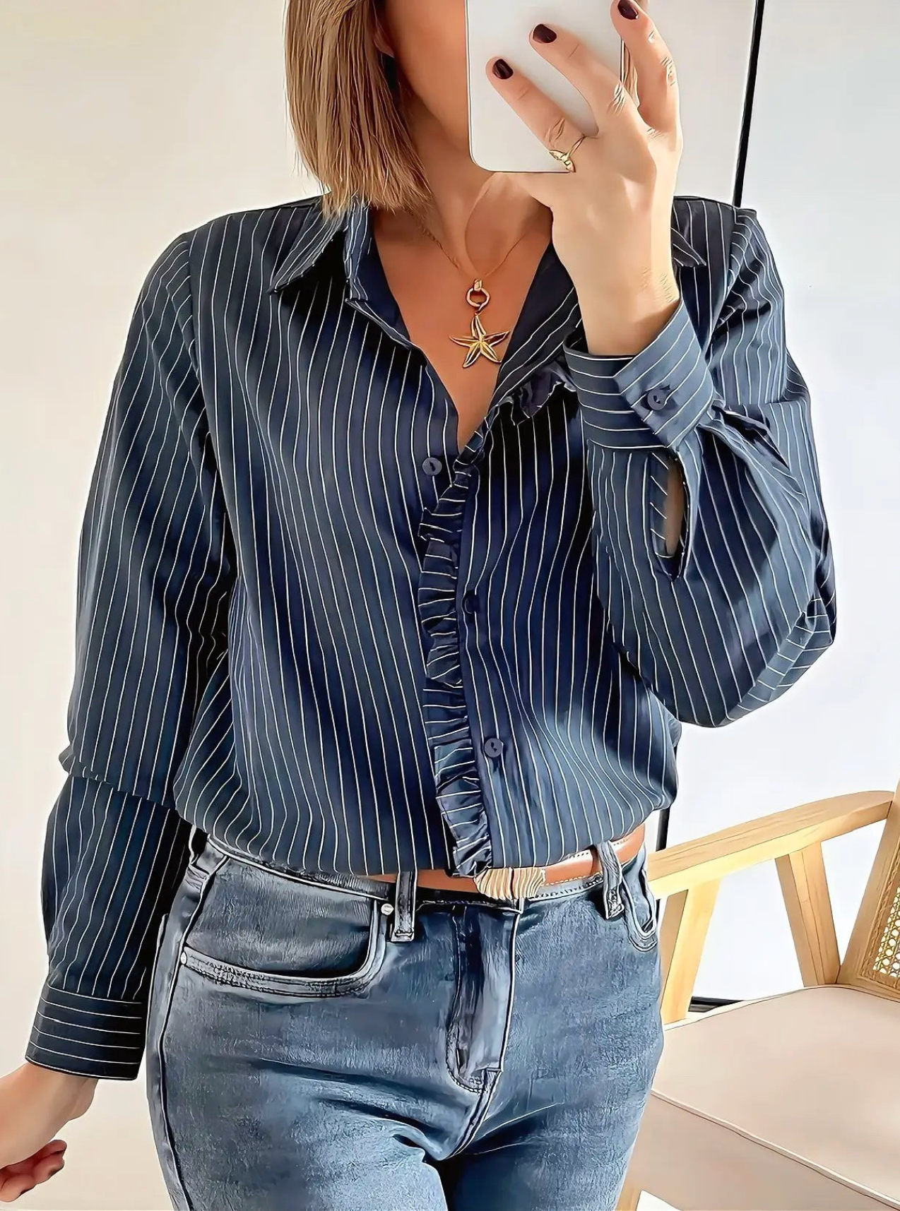 chemise bleu marine rayée femme Pernille