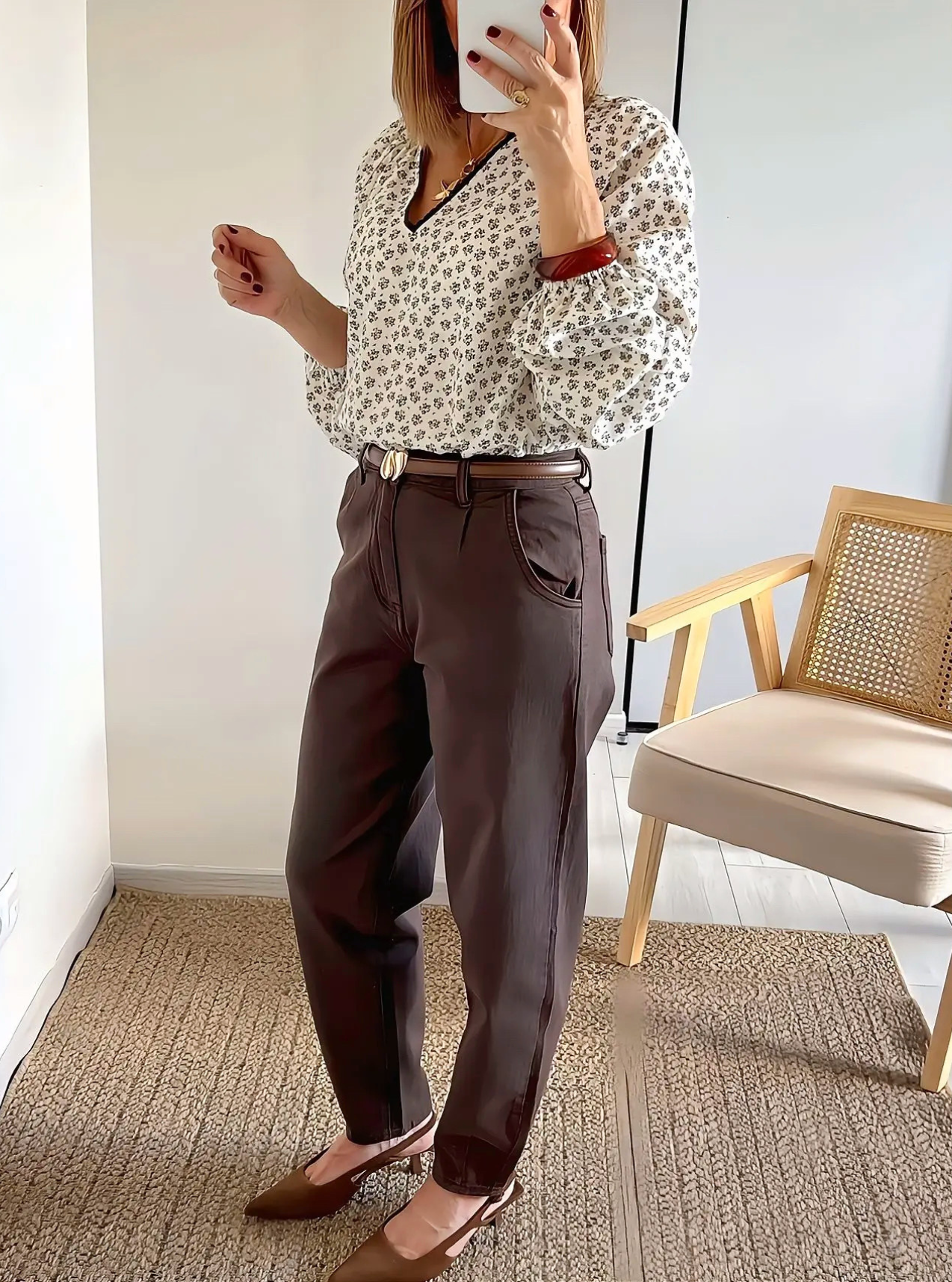 jean femme coupe ballon marron Timéo
