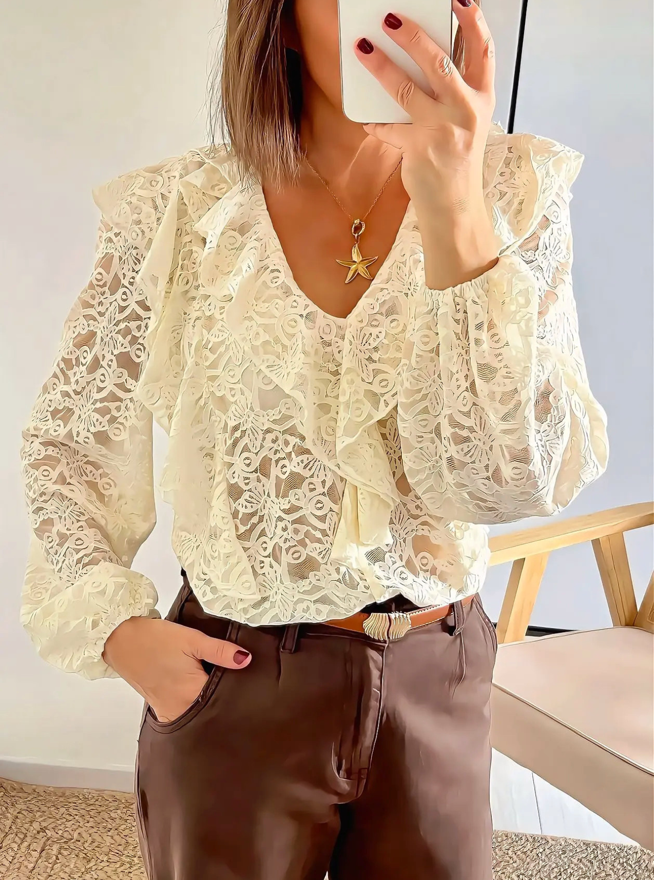 blouse Palma beige en dentelle