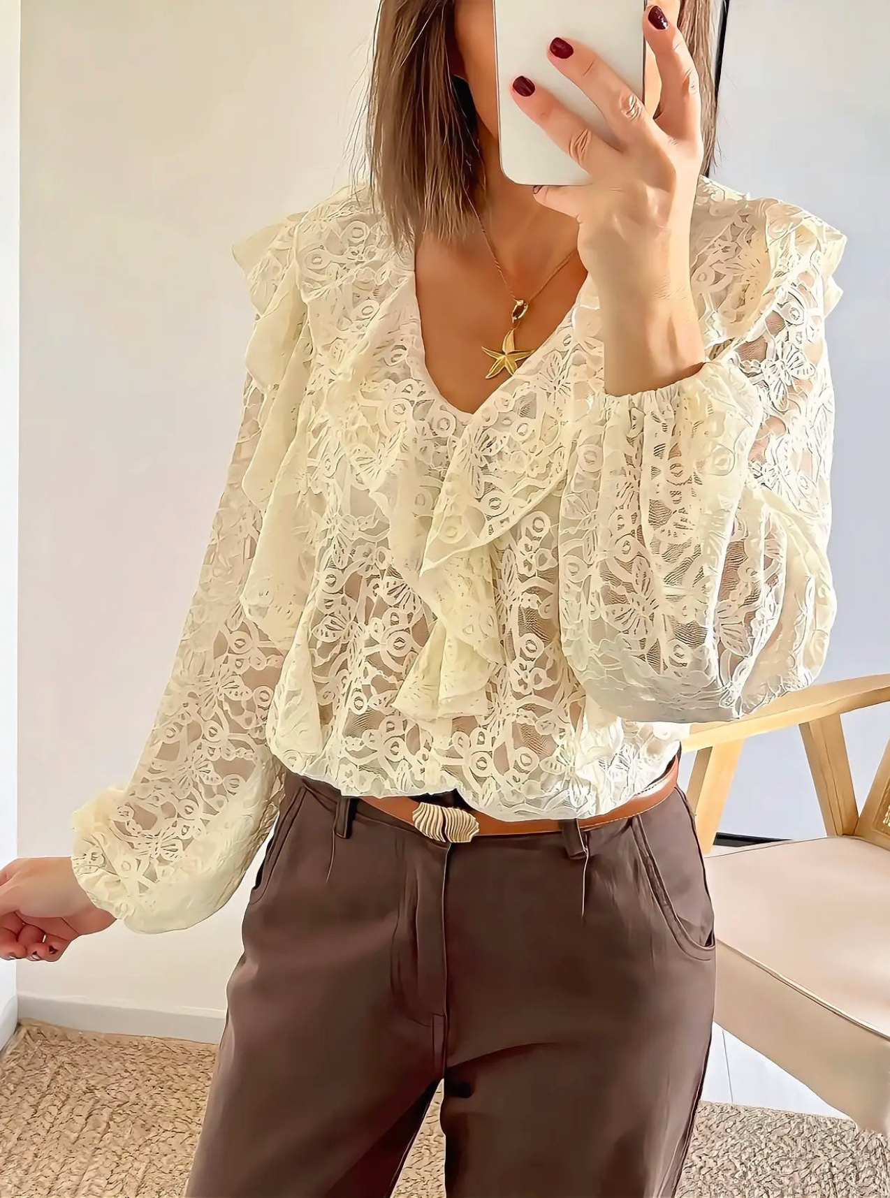 blouse Palma beige avec volants