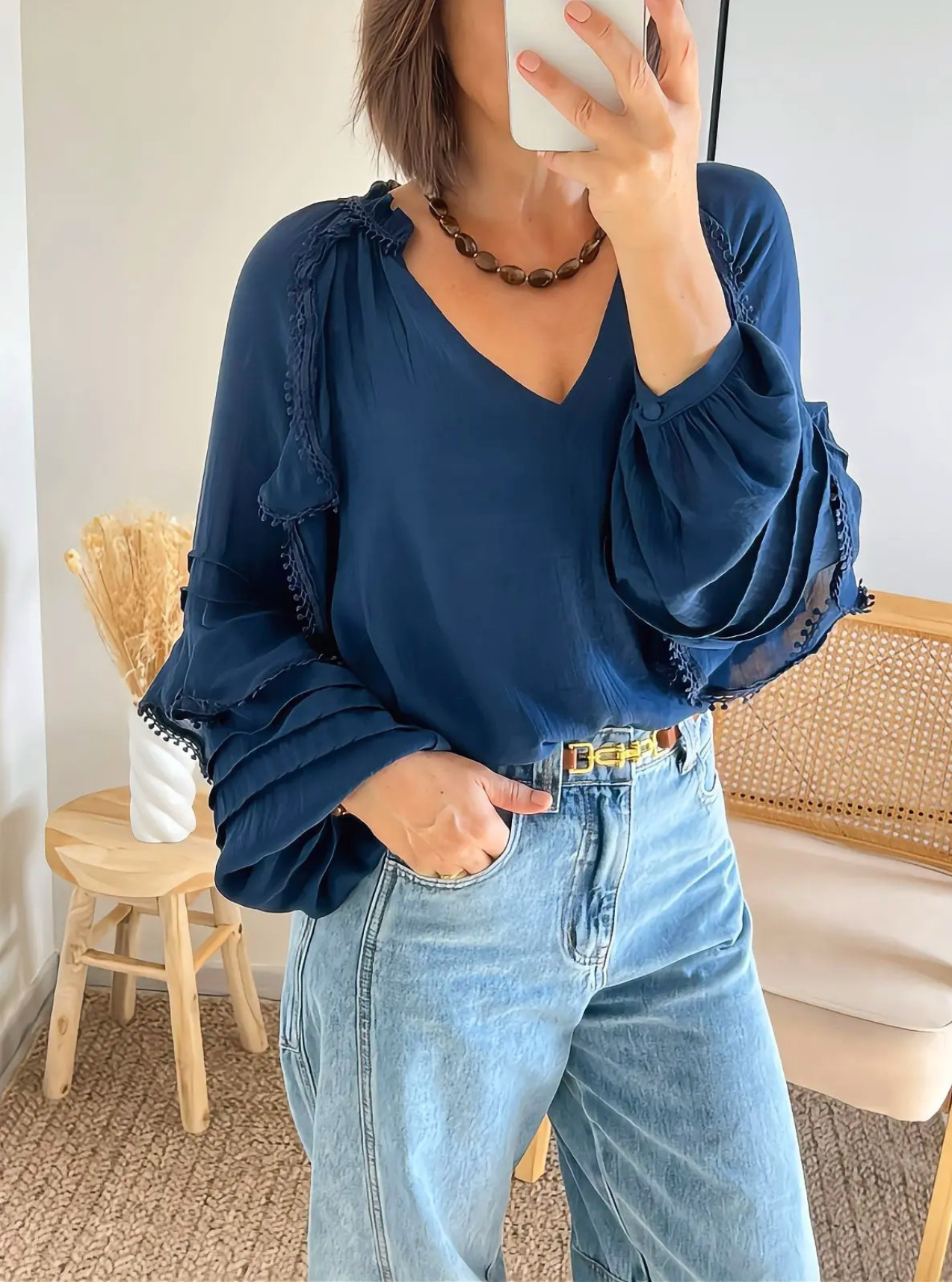 blouse femme boheme bleu marine Joanna