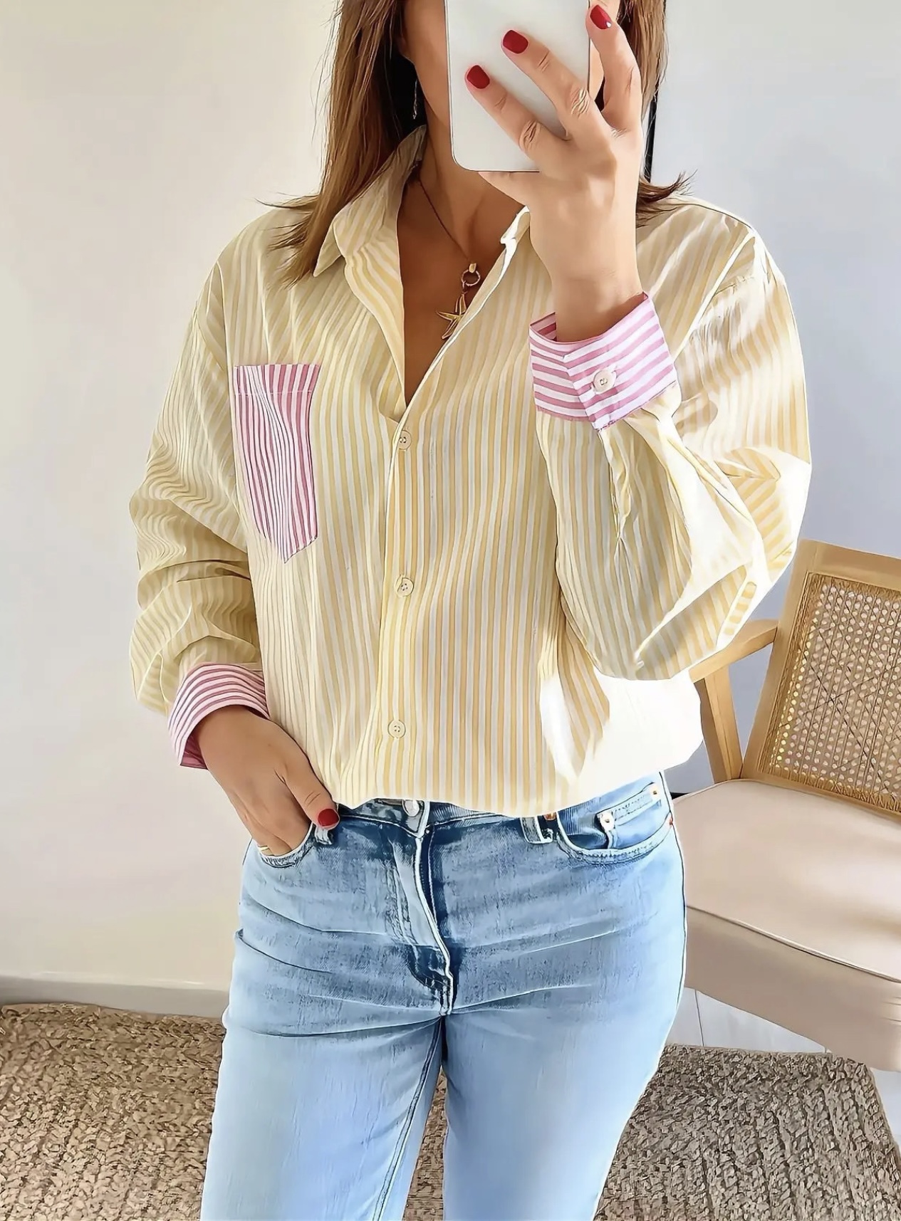 chemise Margaux femme jaune et rose rayée