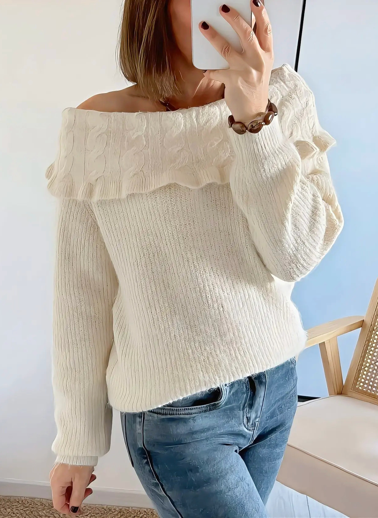 pull beige femme Molly col bardot