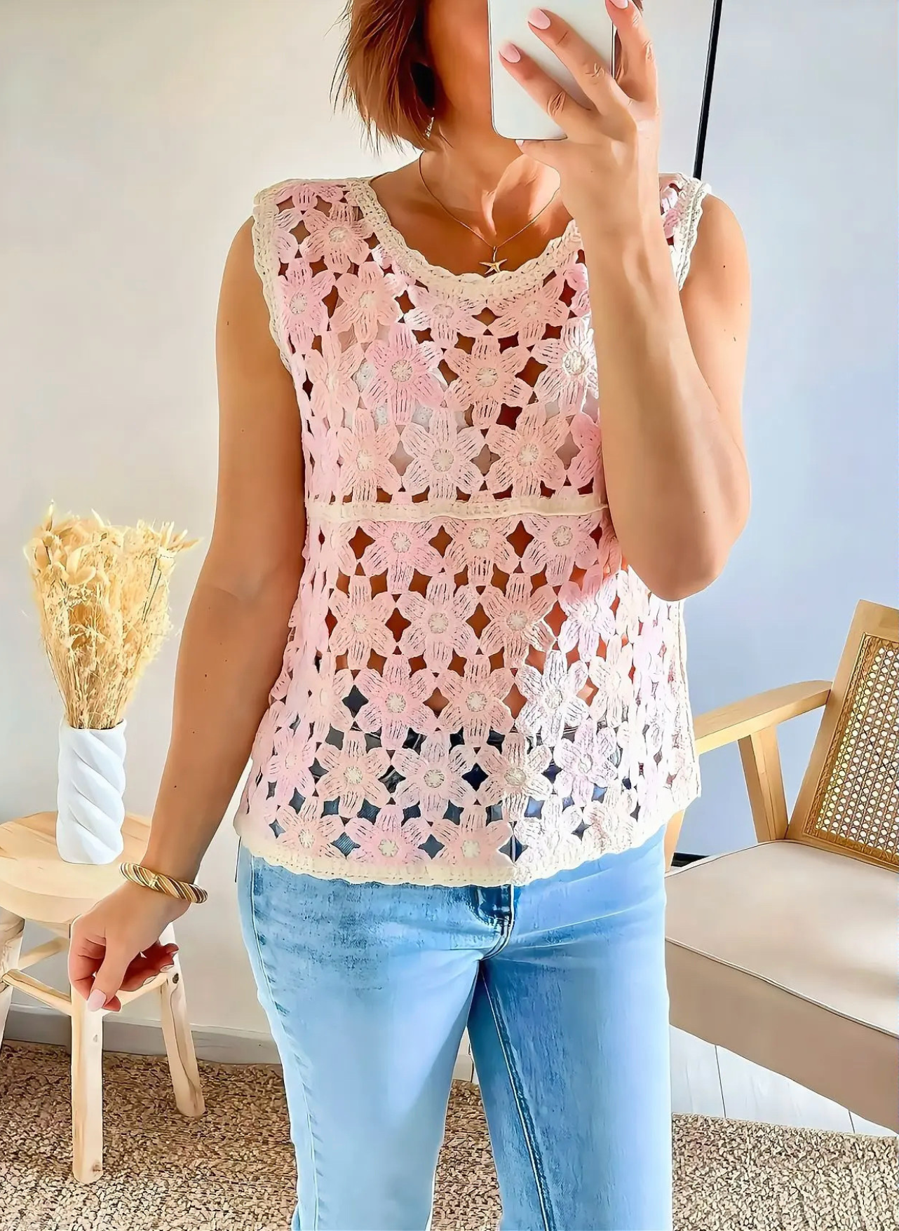 top en crochet femme Rosa