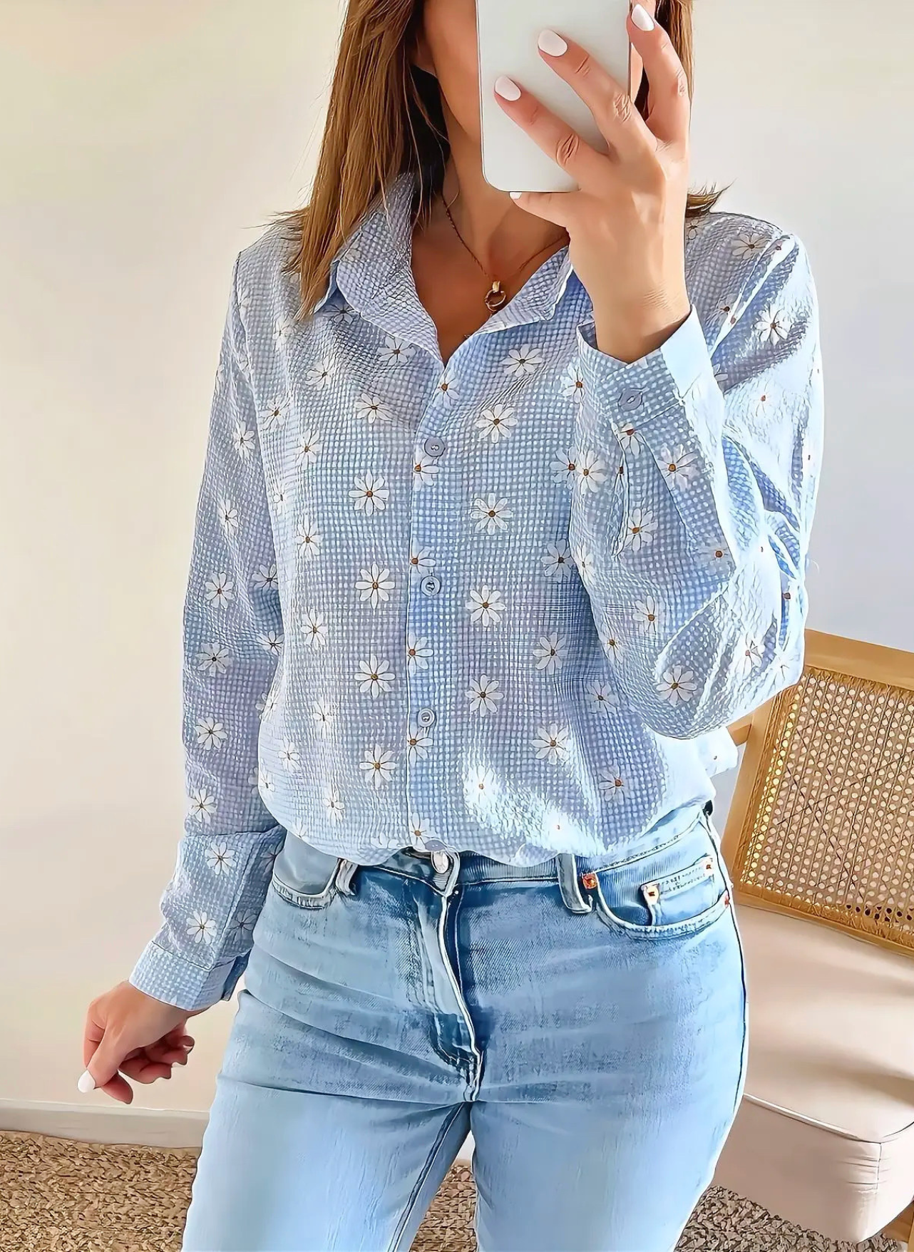 chemise bleue fleurie Mallory