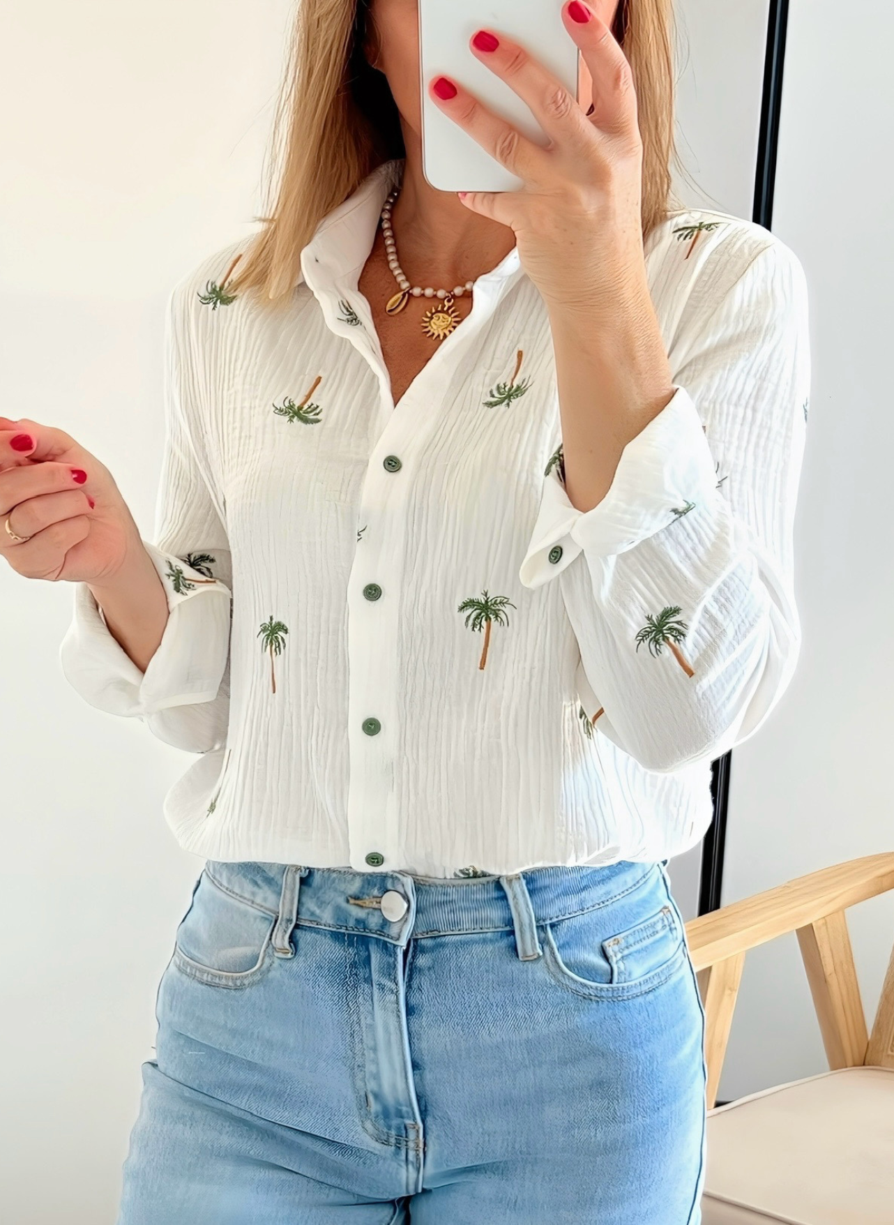 chemise femme palmiers en gaze de coton