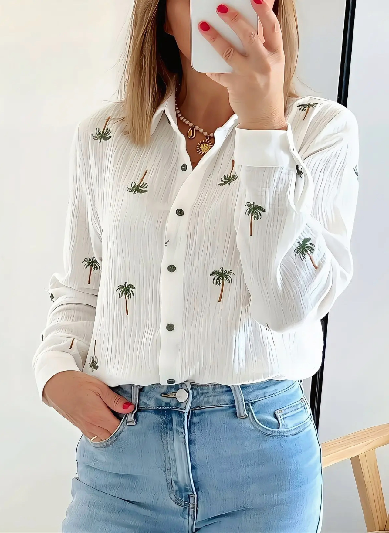 chemise femme palmiers brodés
