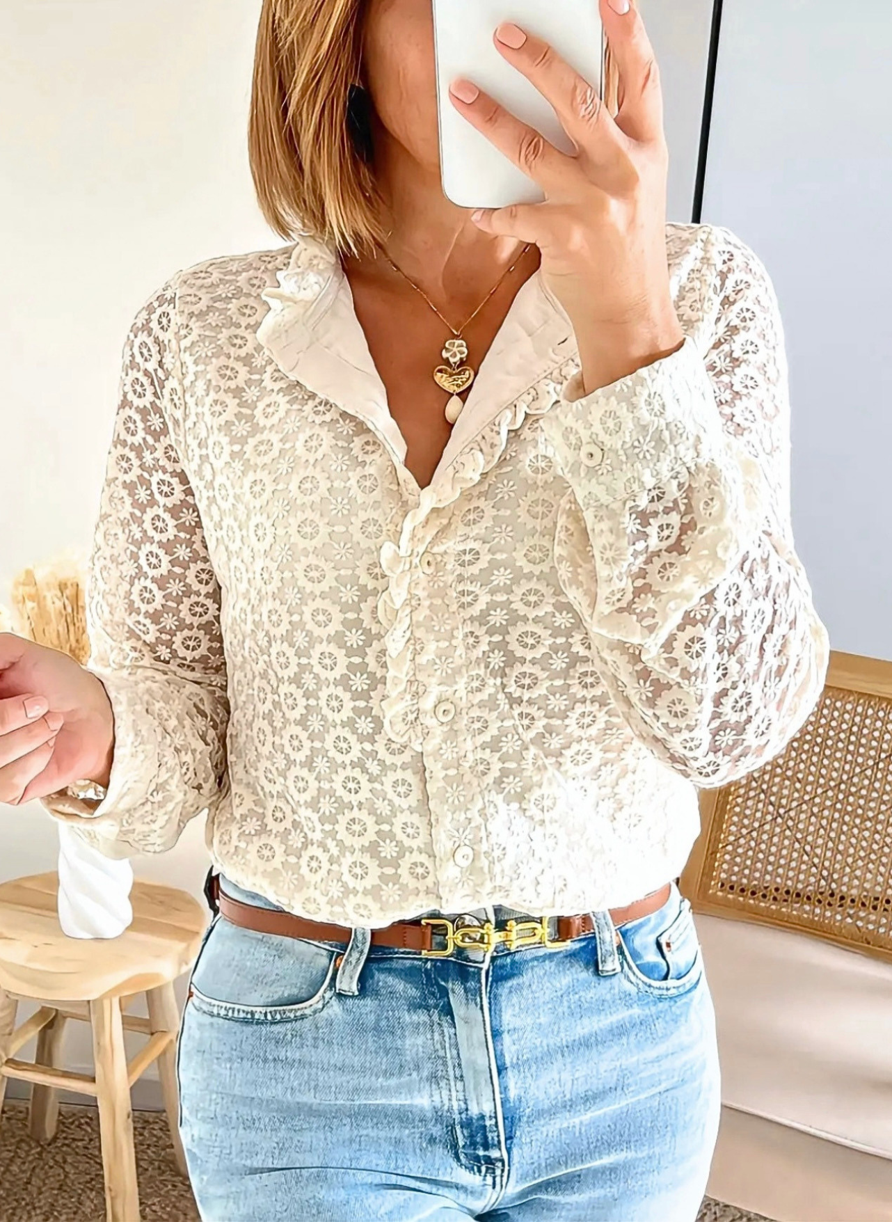 blouse femme crème en dentelle Coralie