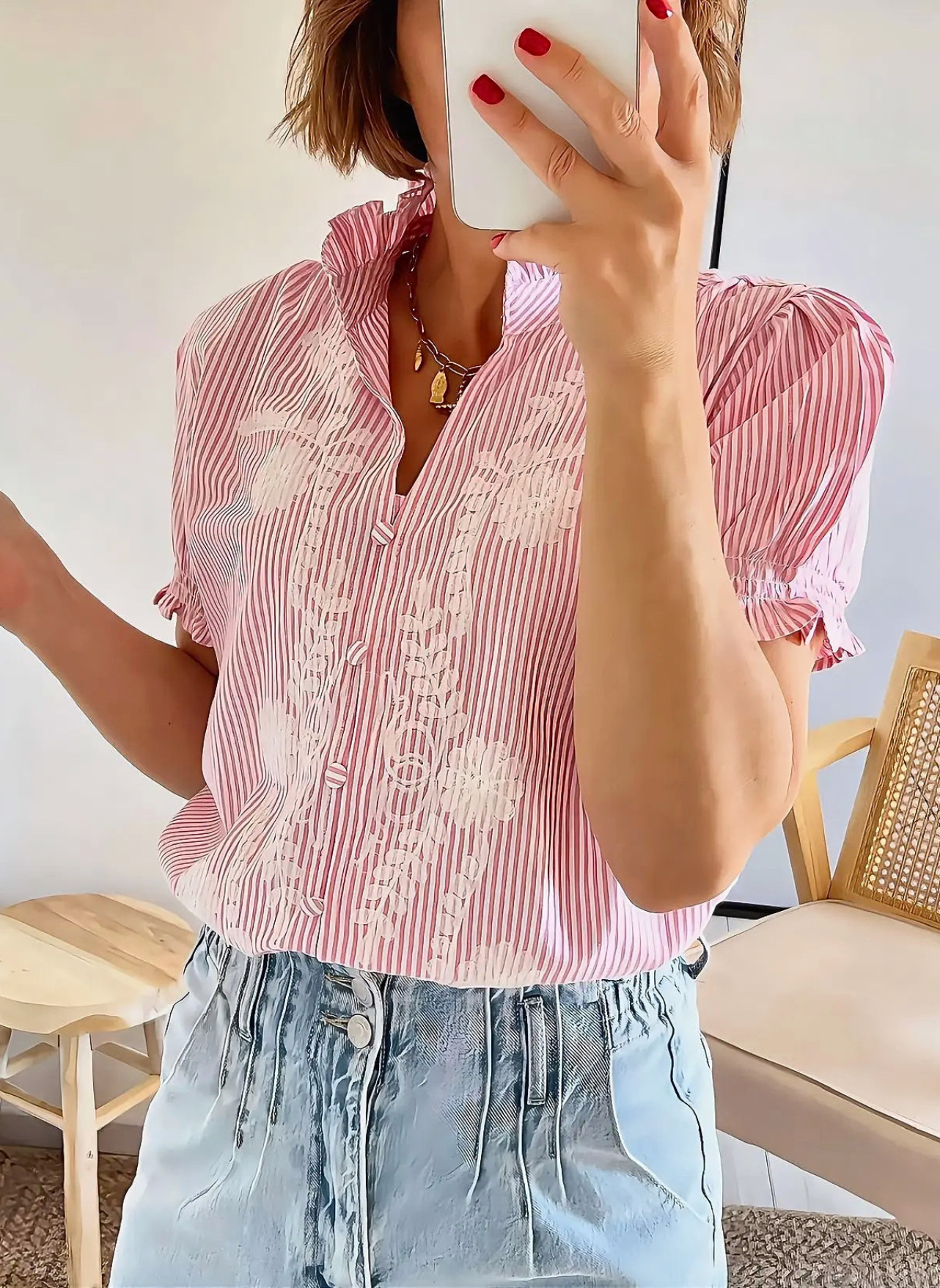 blouse femme Emma rose brodée