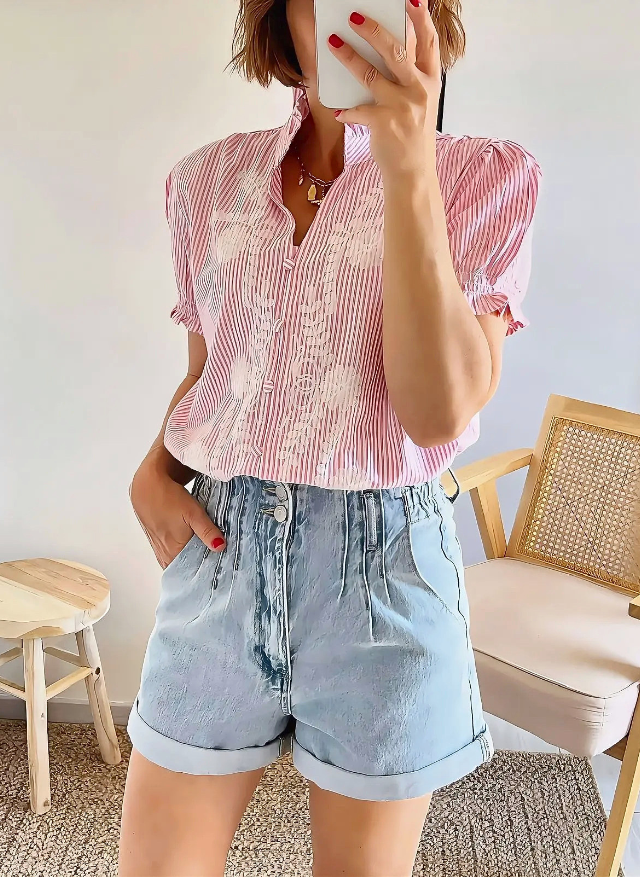 blouse rose Emma avec broderies