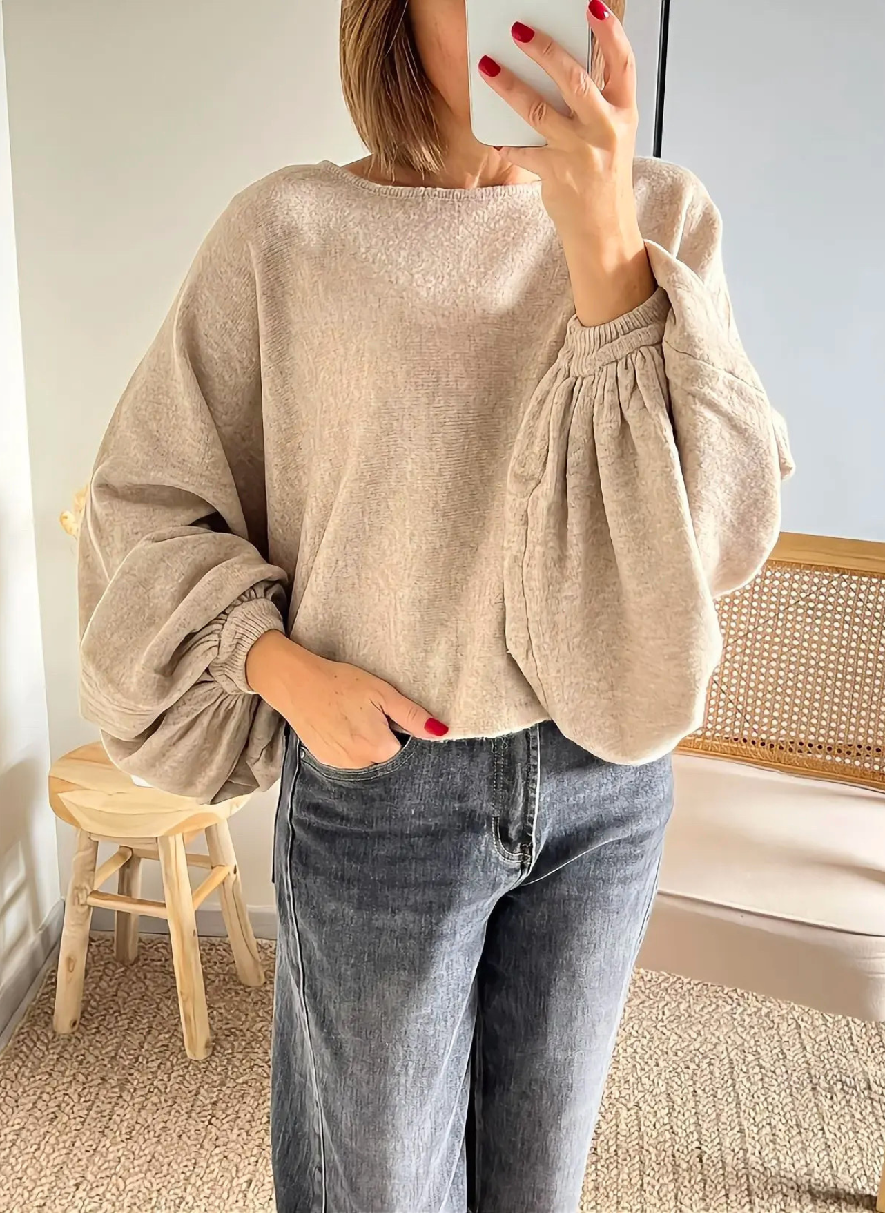 pull femme manches chauve-souris taupe Jody