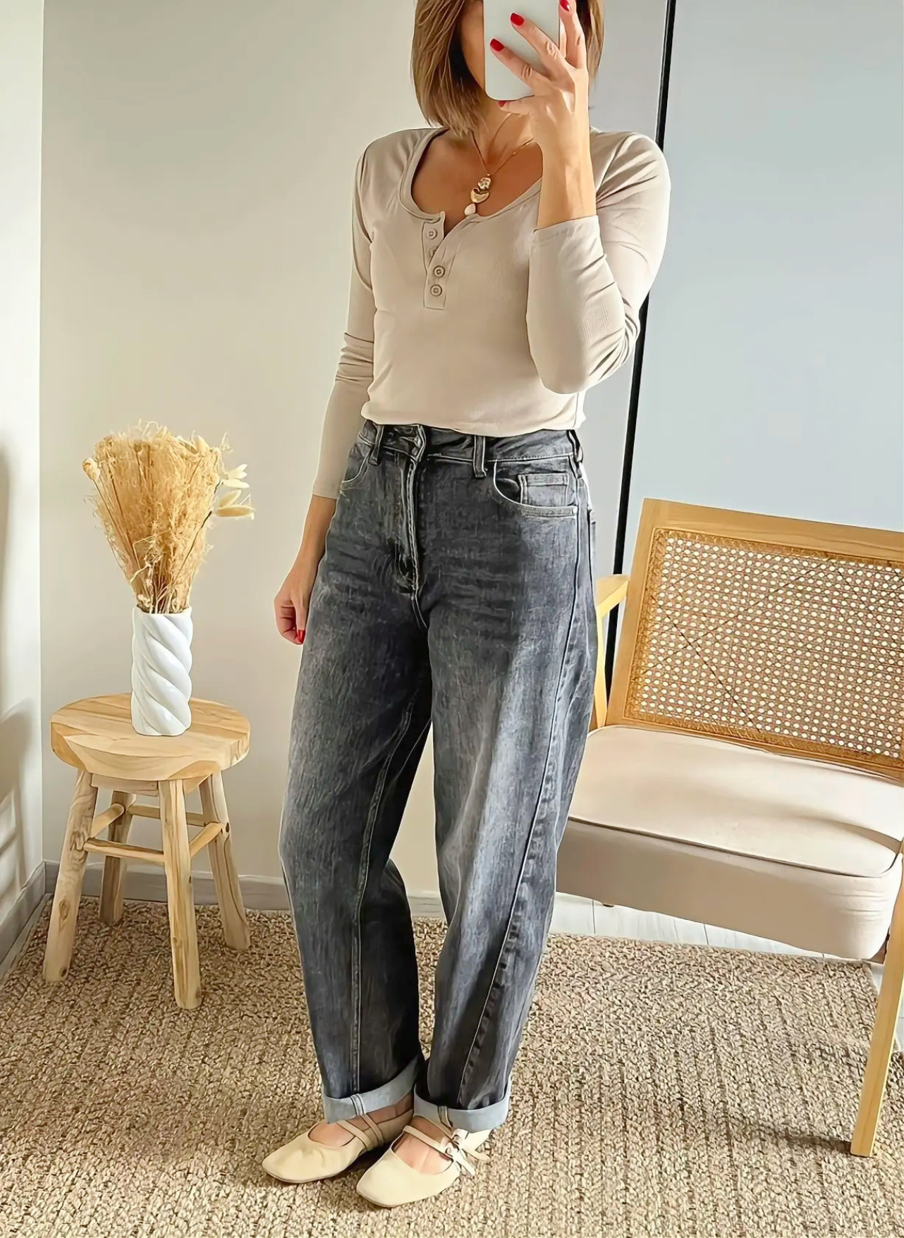 jean barrel gris femme Soan