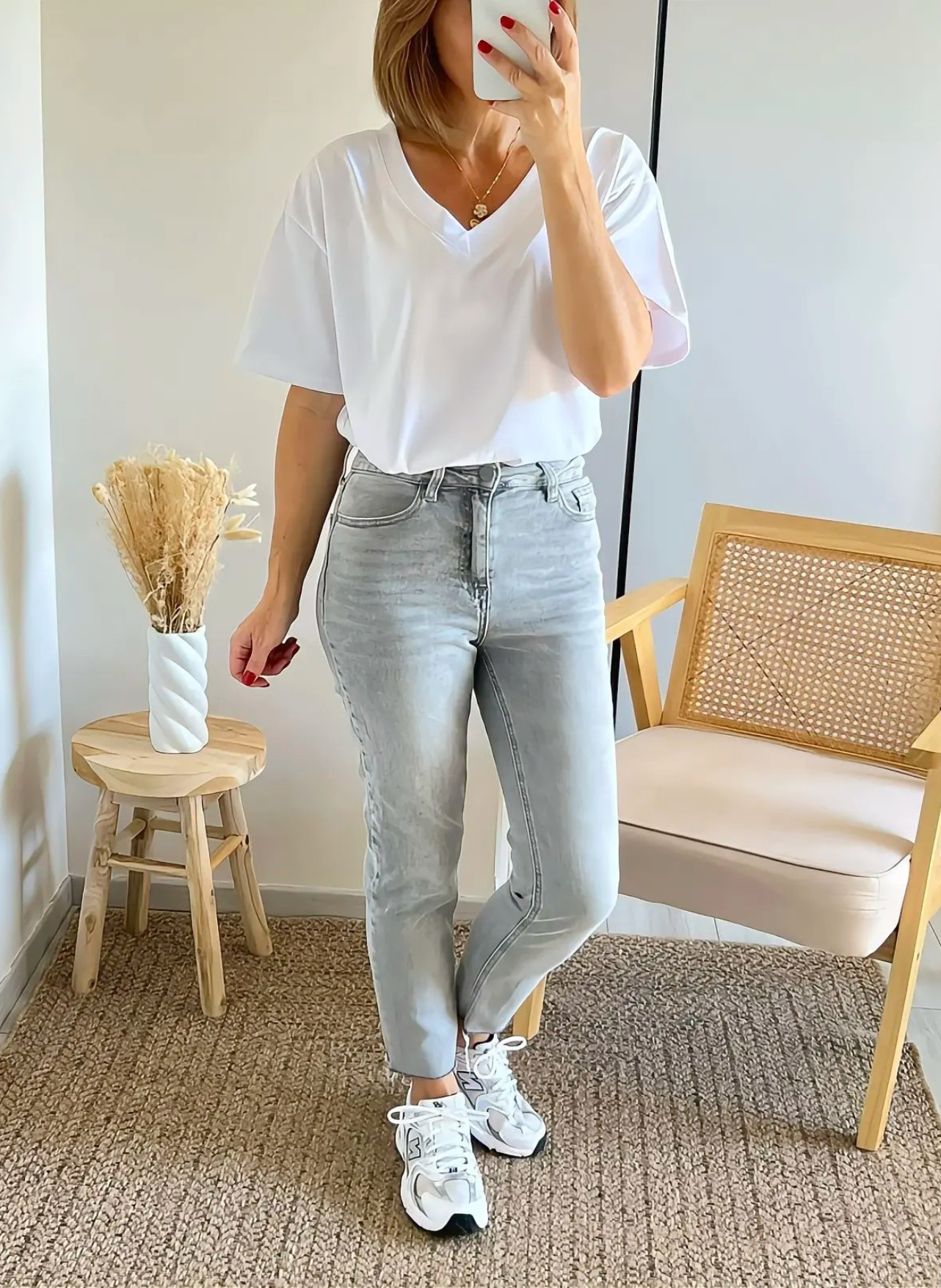 jean Basile gris mom fit