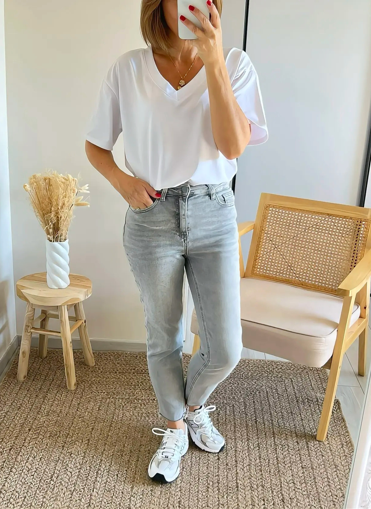 jean gris clair Basile mom fit