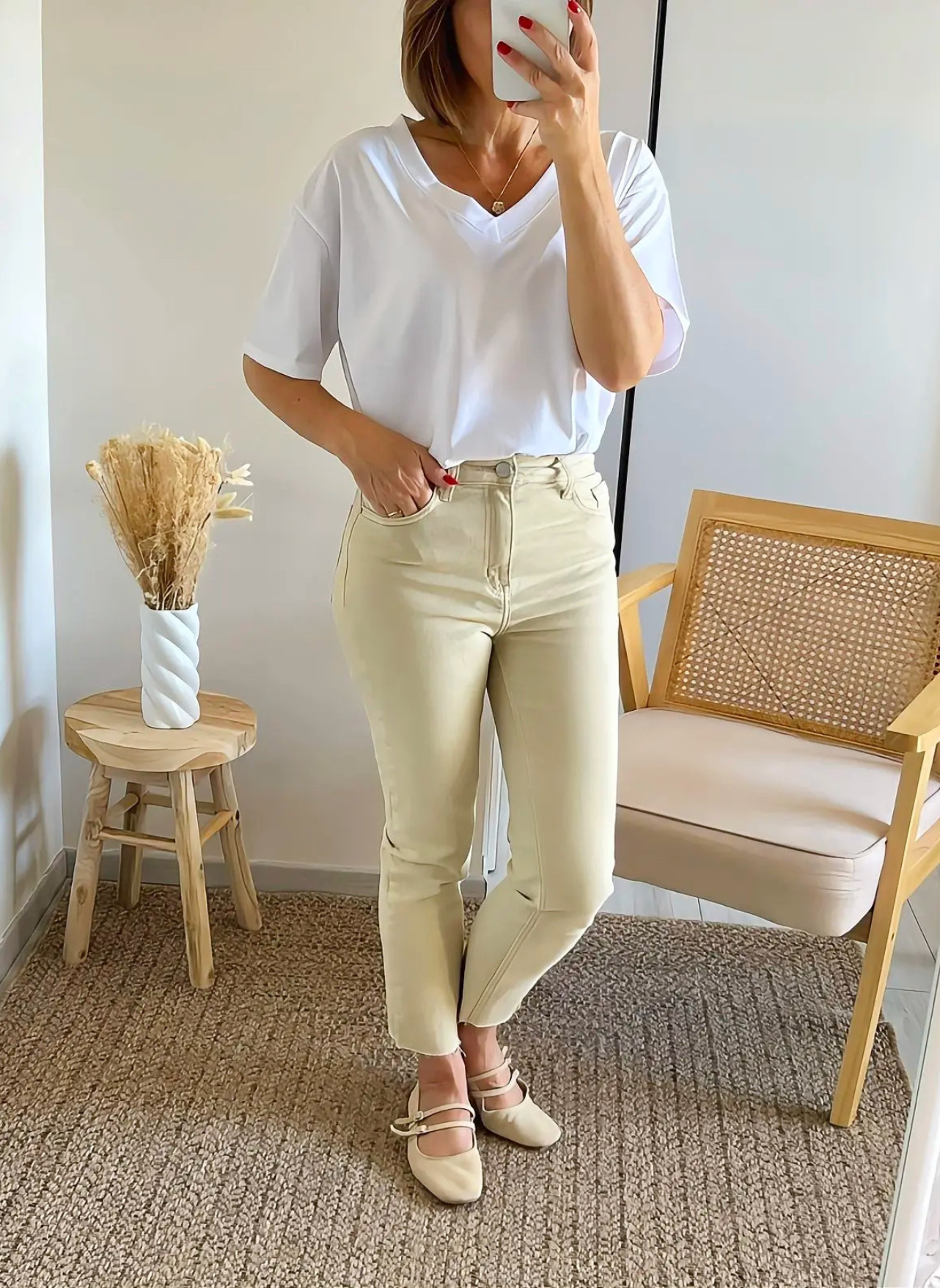 jean beige Havey mom fit pour femme