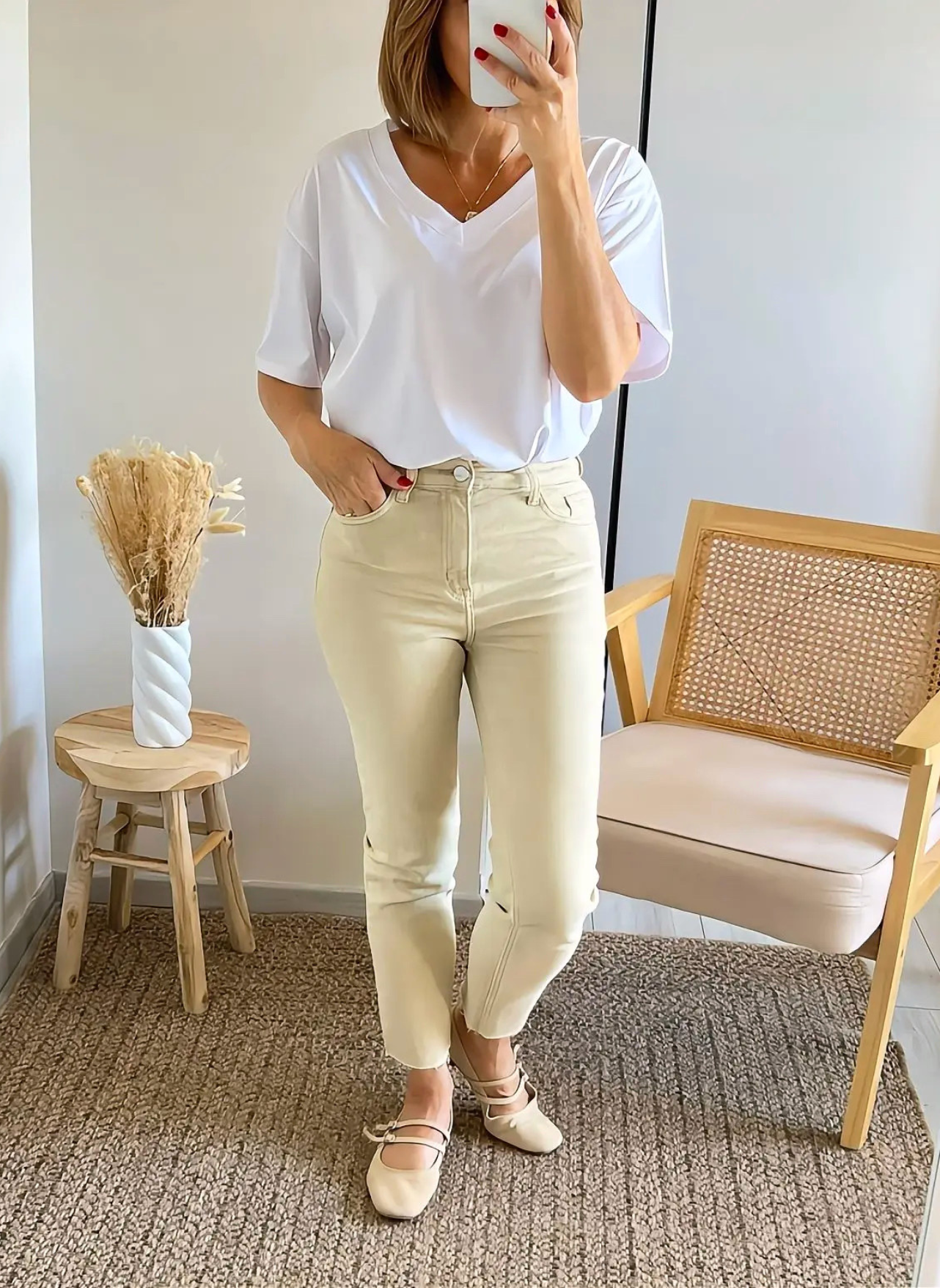 jean mom beige Harvey