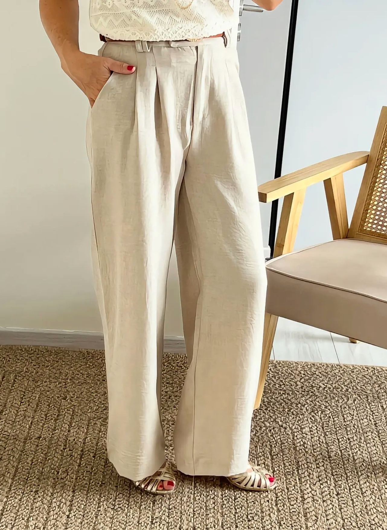 pantalon beige large Elouan