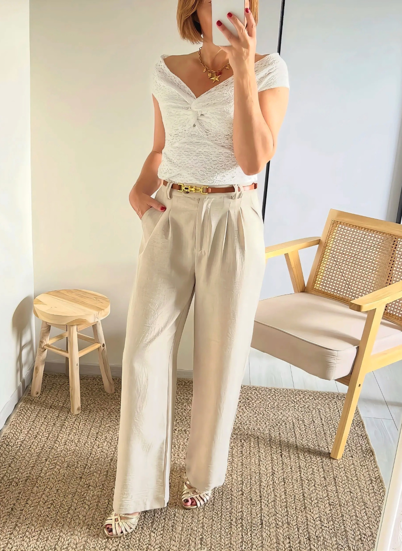 pantalon fluide beige Elouan