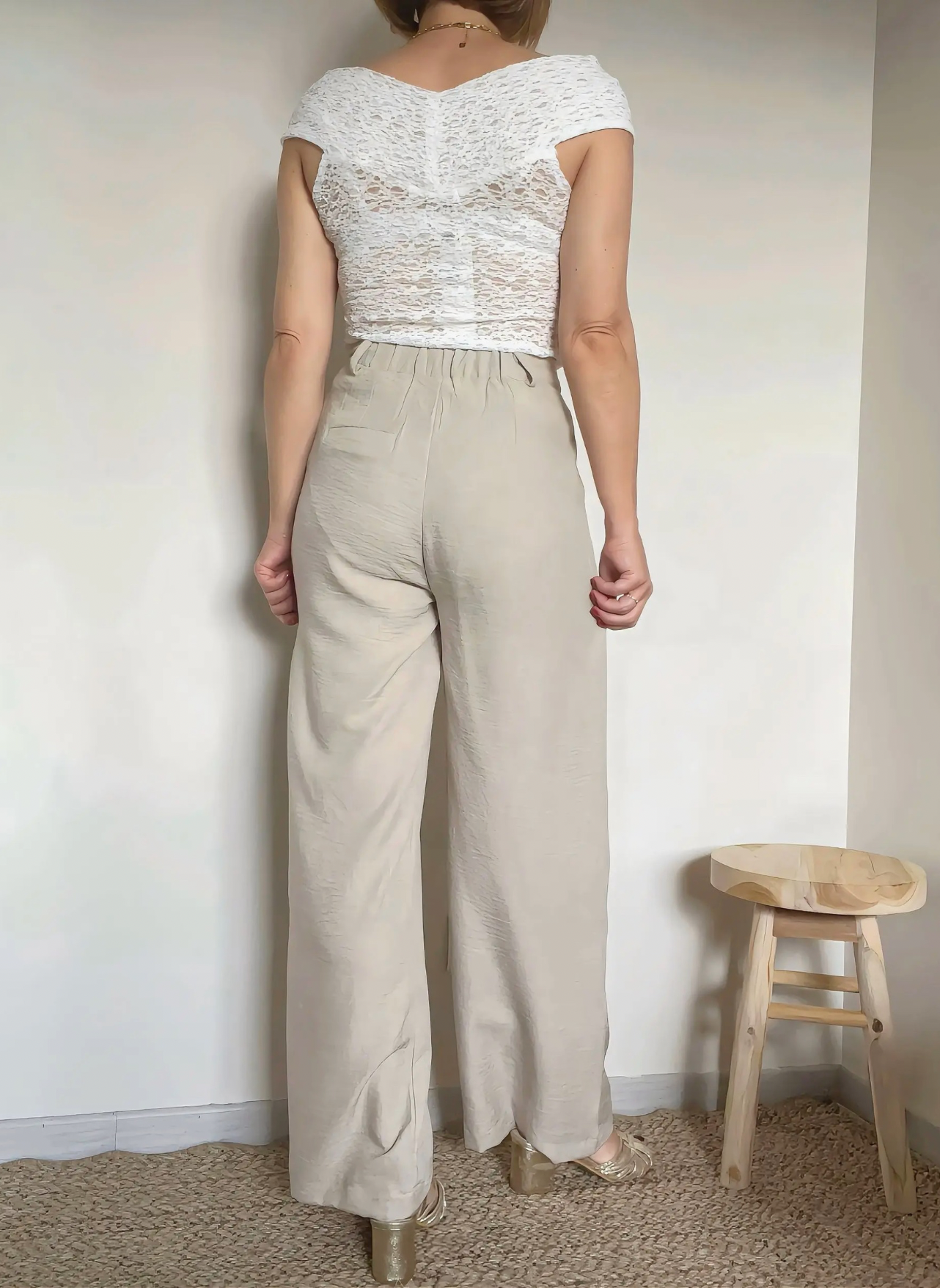 pantalon beige Elouan de dos