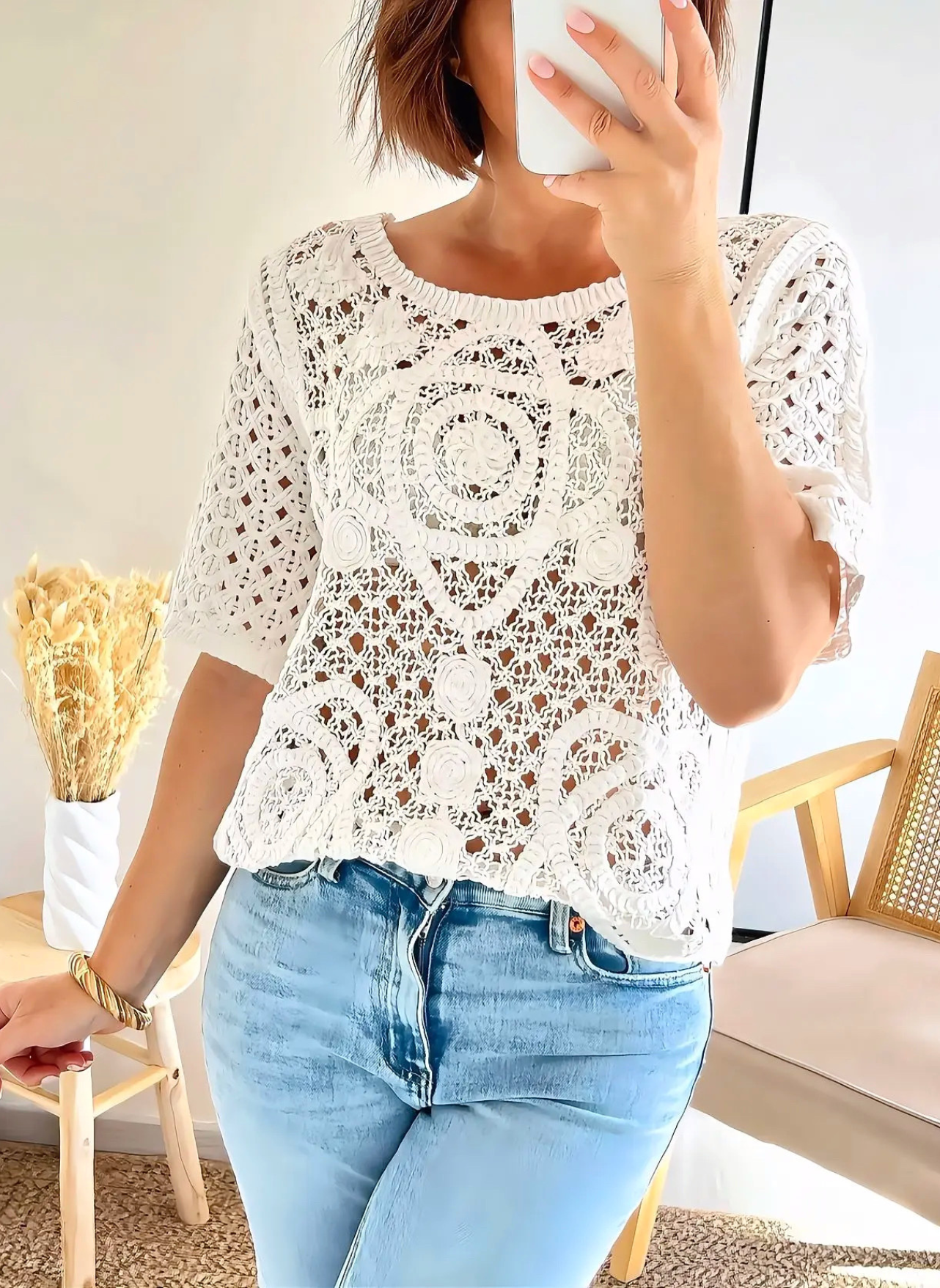 top femme Clem en crochet blanc