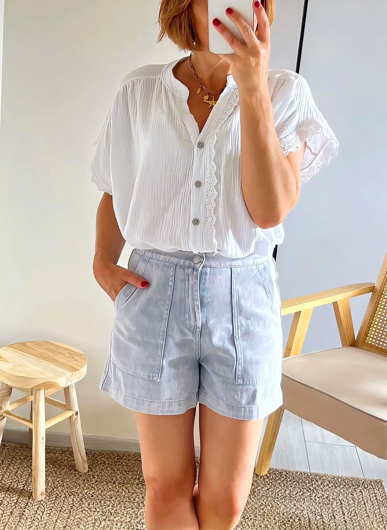 short Terry en denim bleu clair