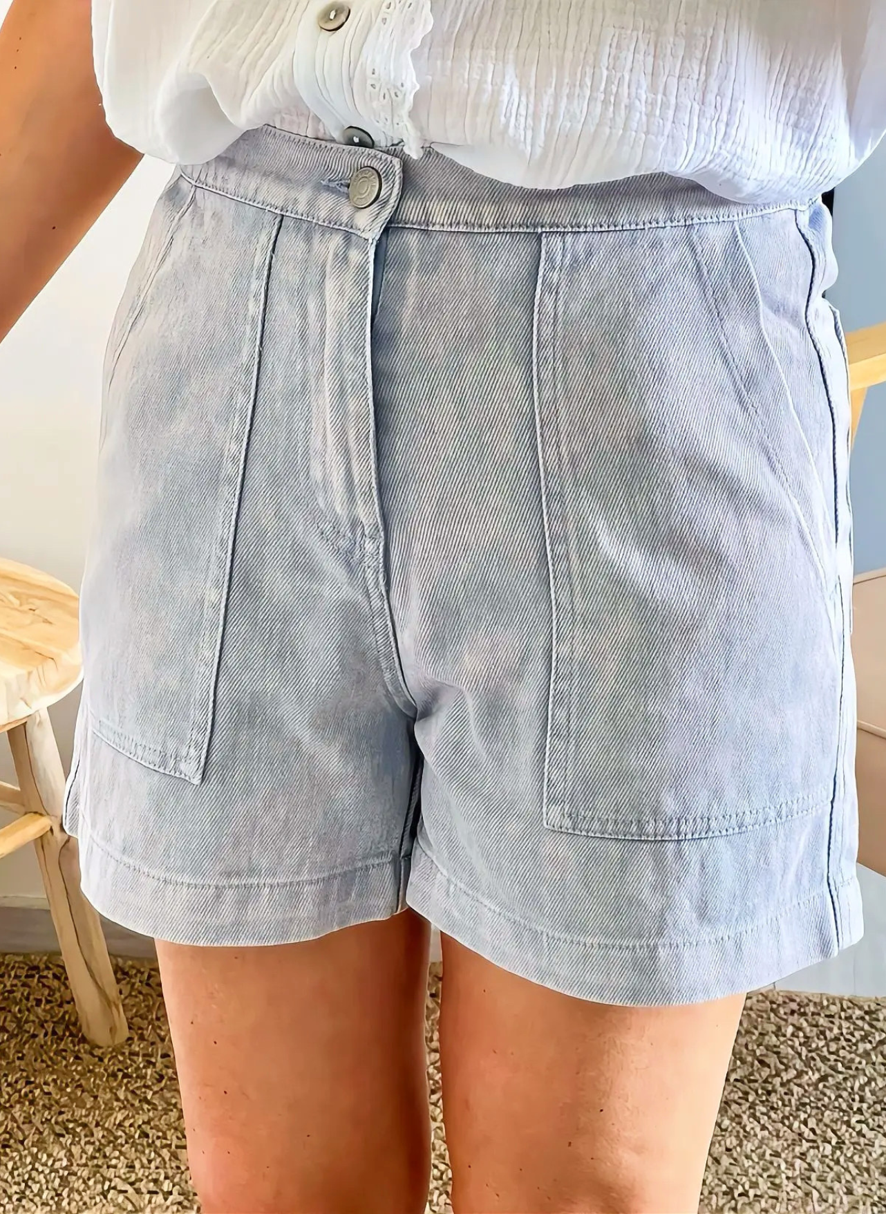 short Terry en jean bleu clair délavé