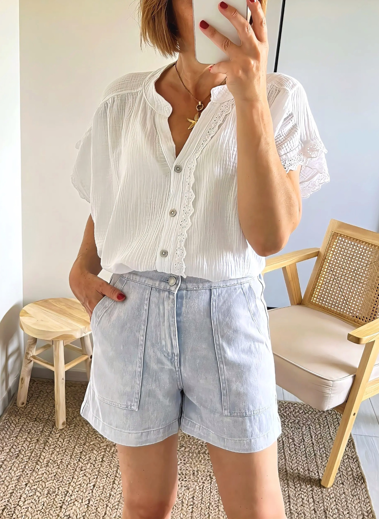 short femme jean bleu clair Terry
