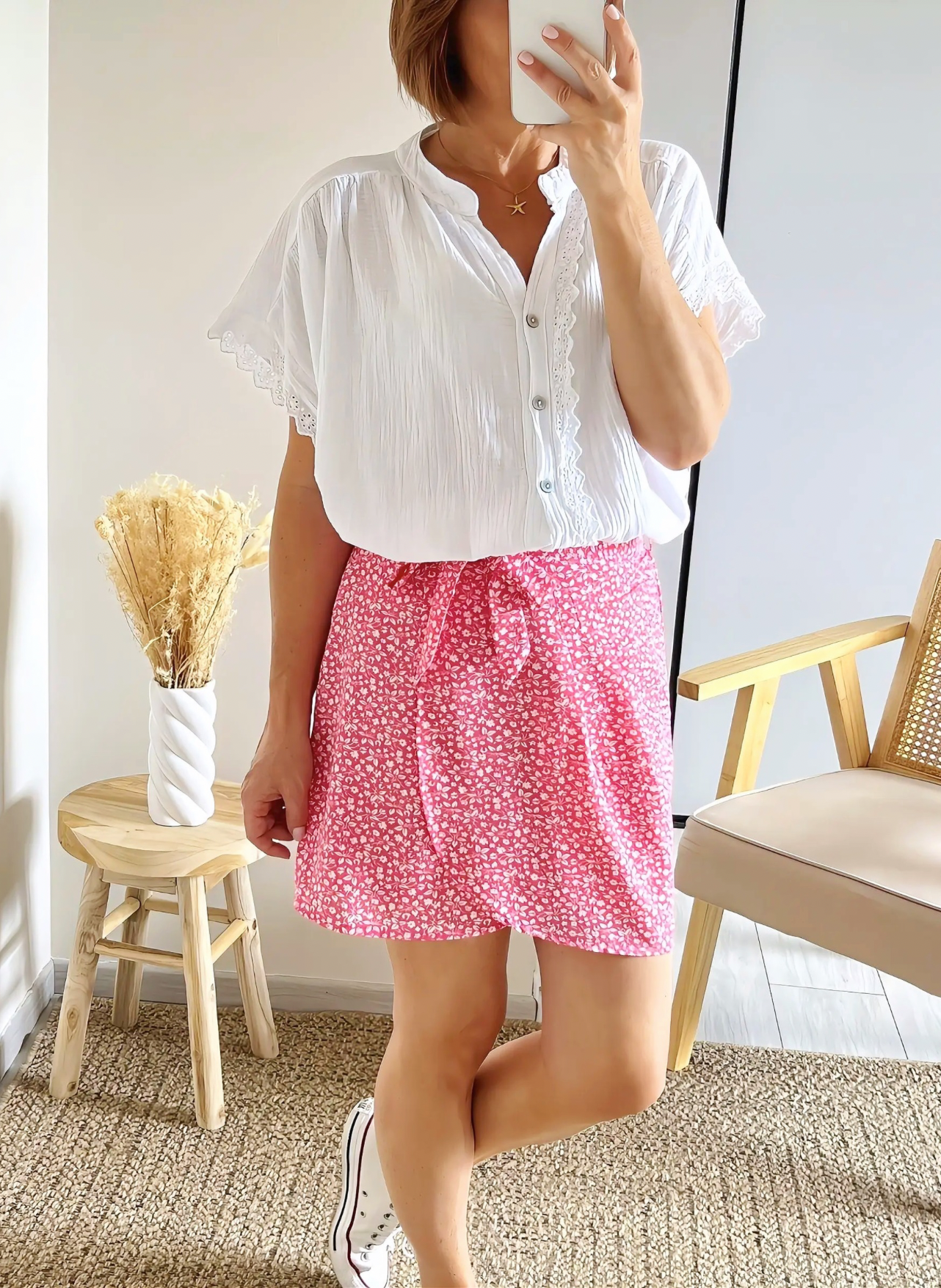 jupe courte rose fleurie Laurine