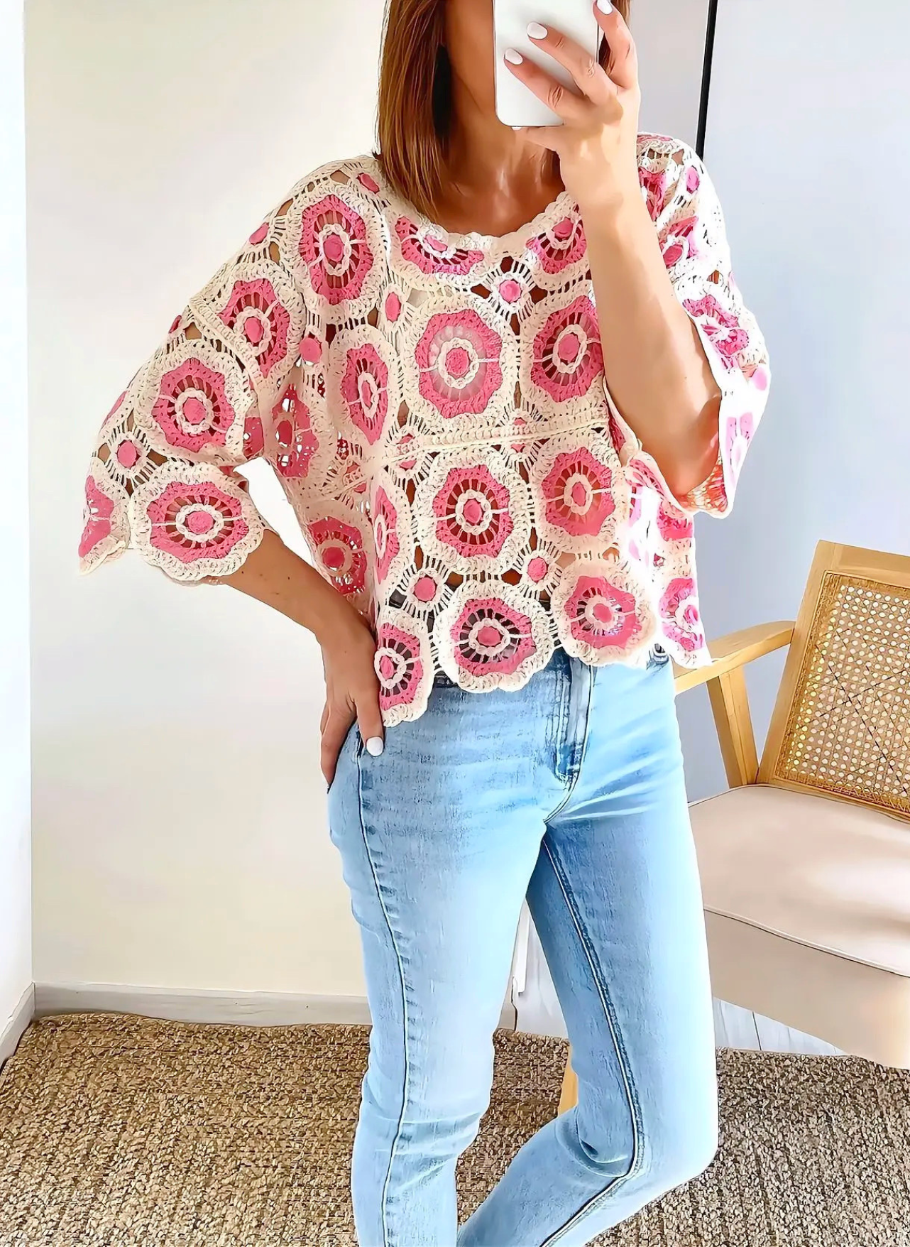 top en crochet rose Magda
