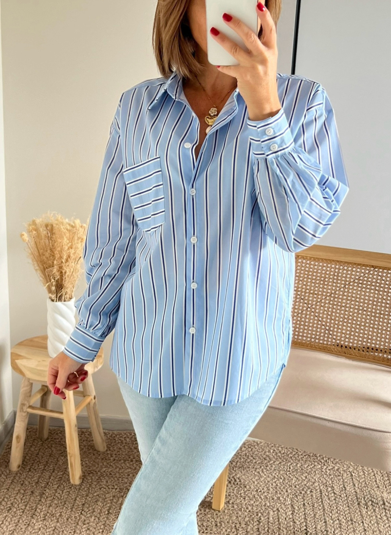 chemise bleue Roma à rayures
