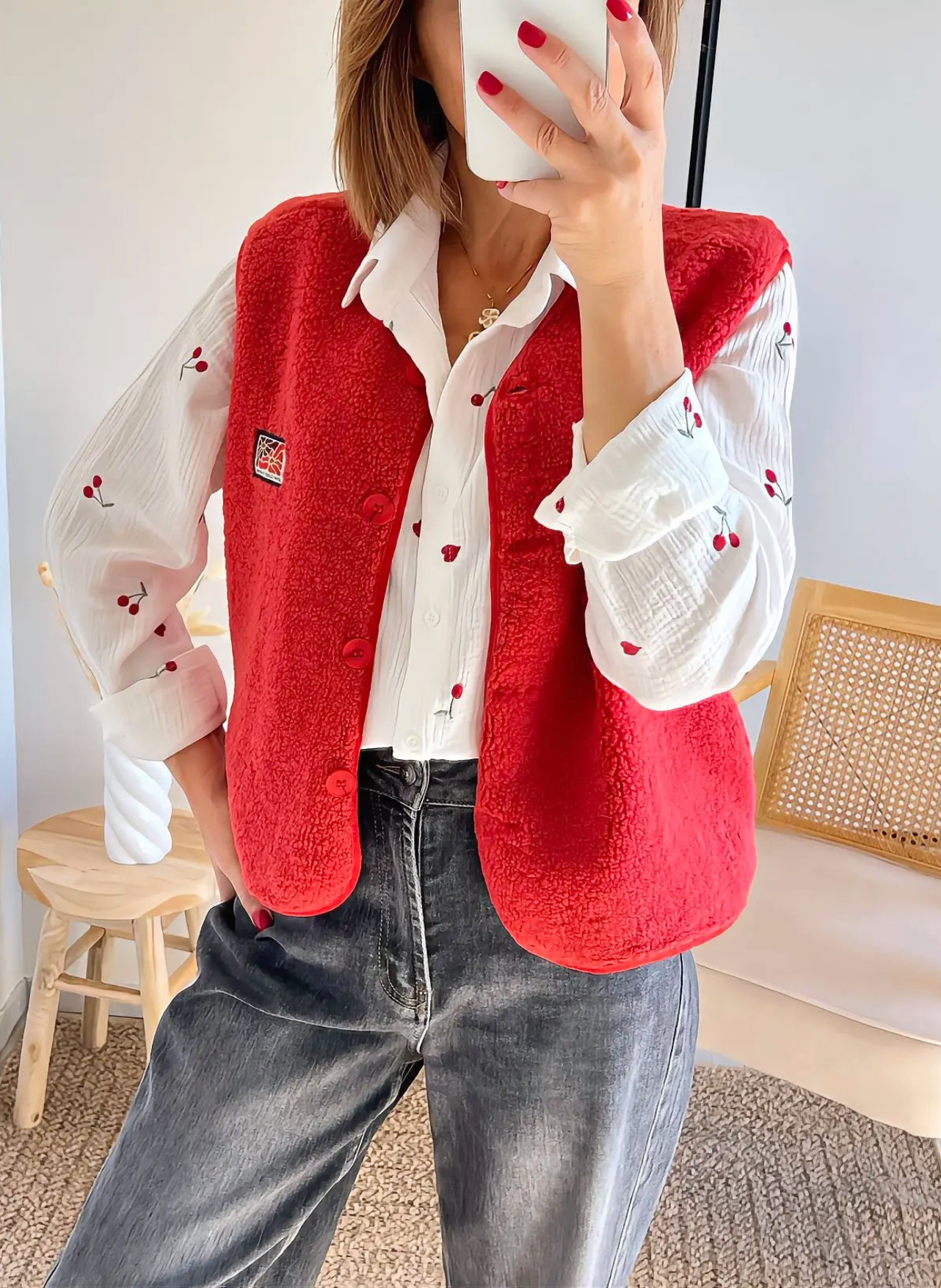 gilet Kally rouge mouton femme