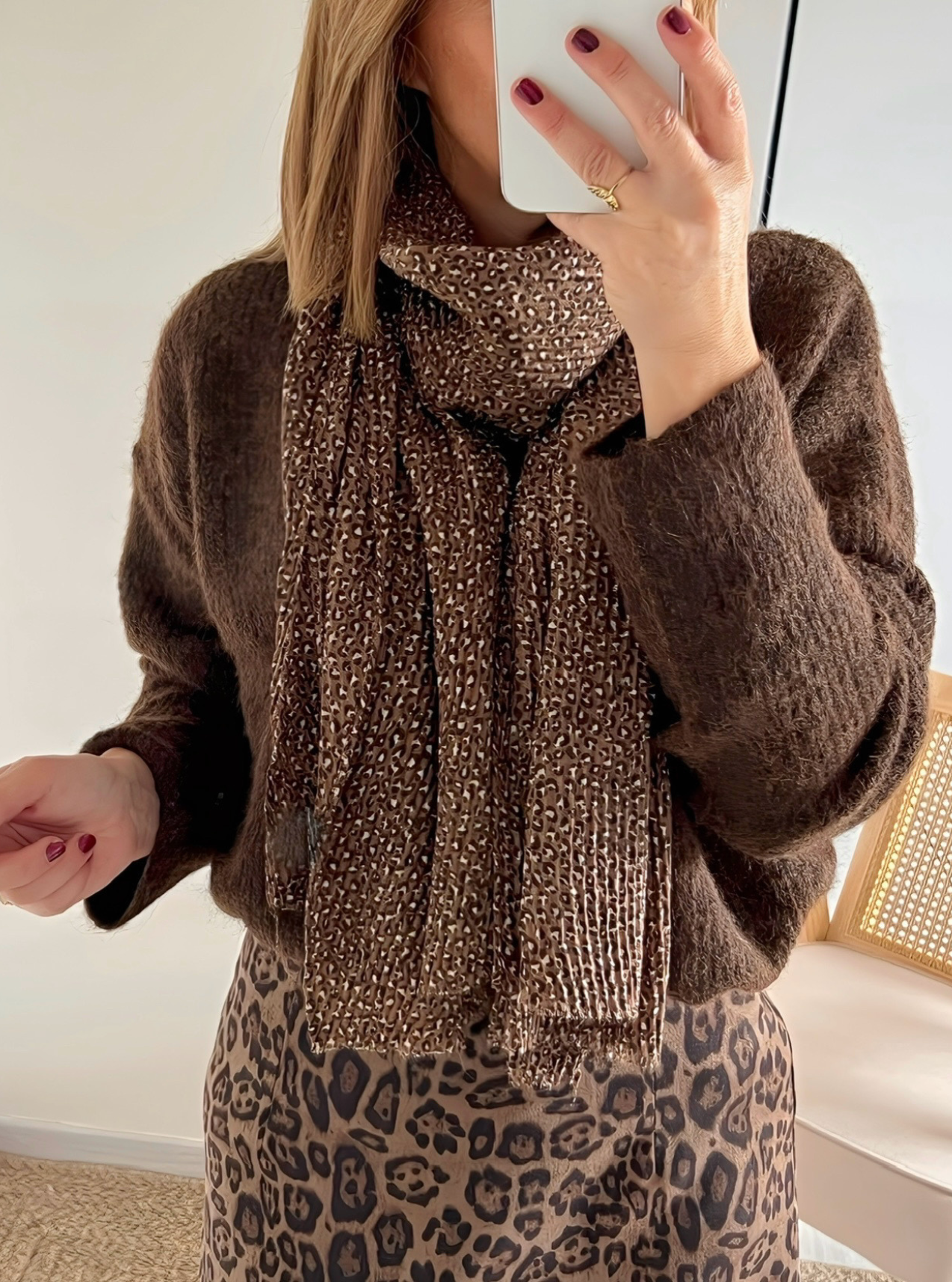foulard marron imprimé léopard Léo