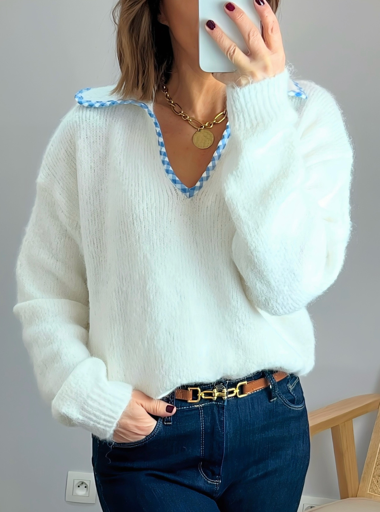 pull femme Augustin avec col polo vichy