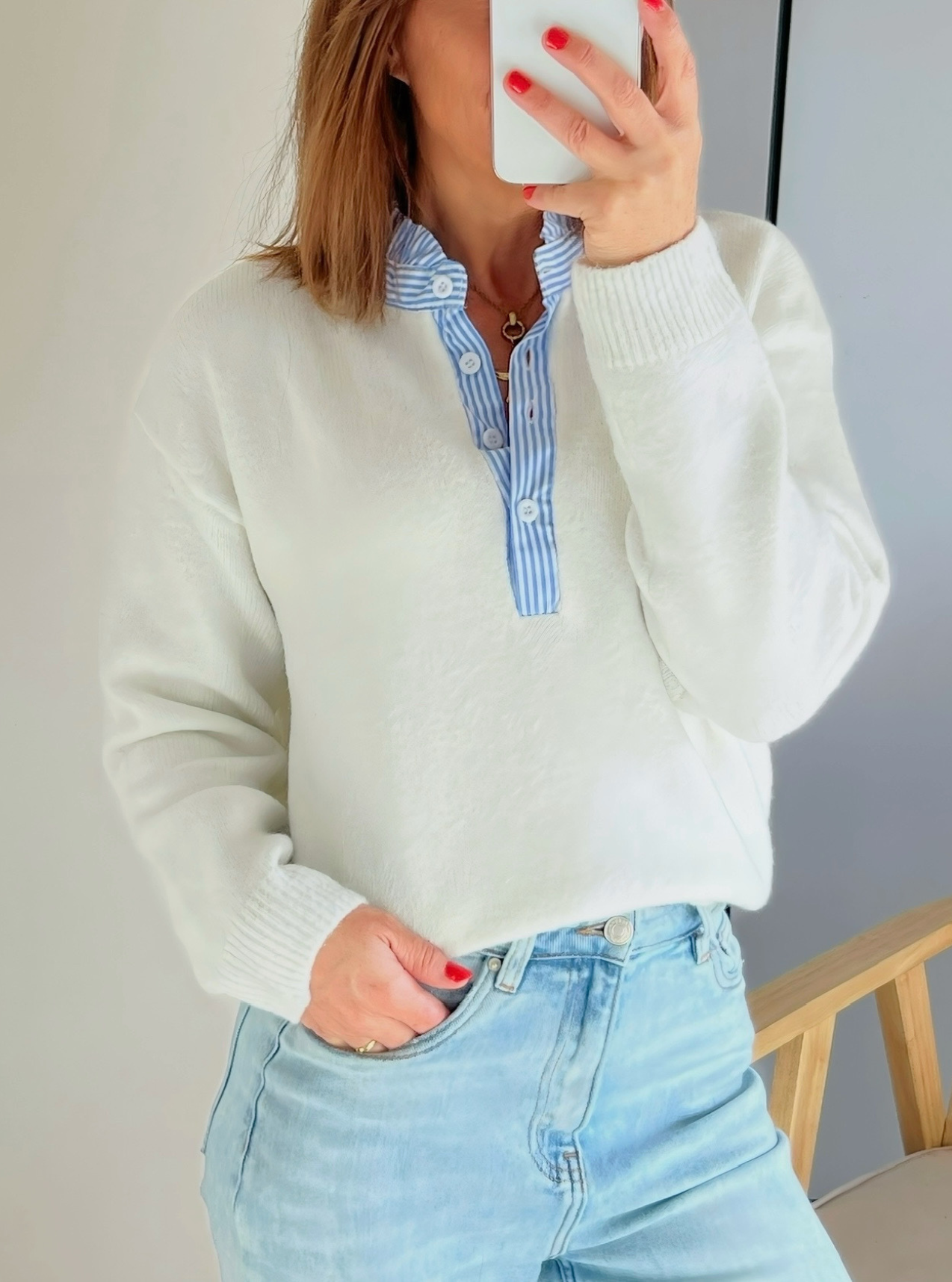 pull femme Oscar écru détails rayés