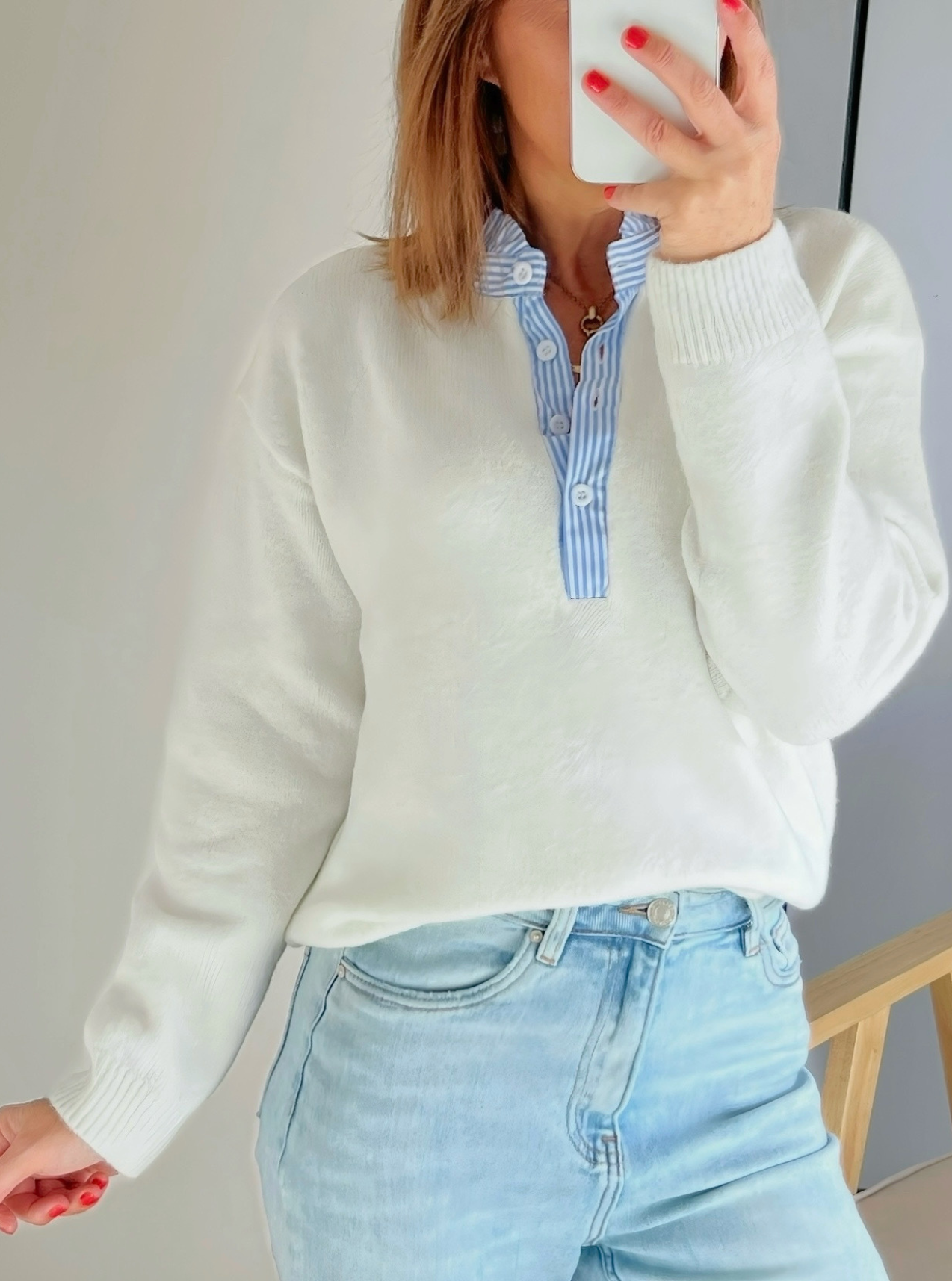 pull femme Oscar écru et bleu