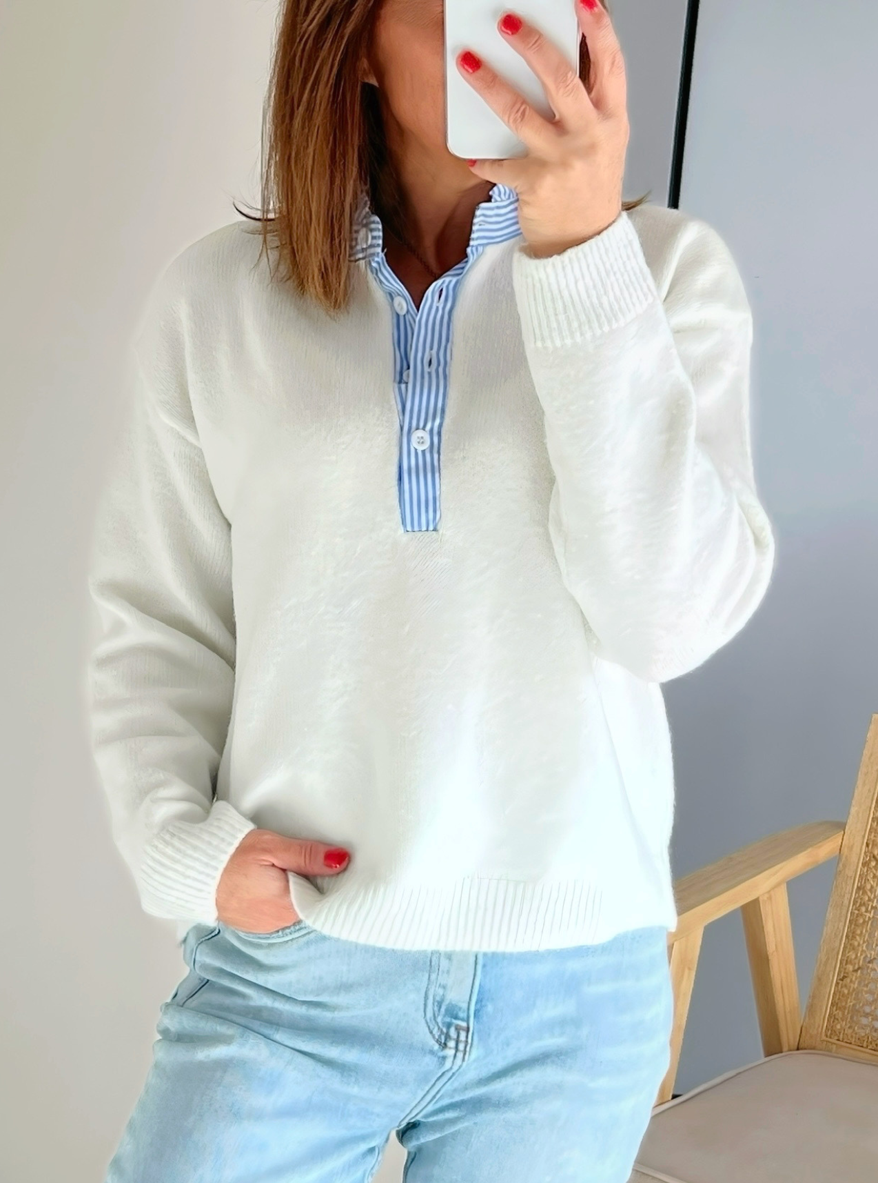 pull écru et bleu Oscar