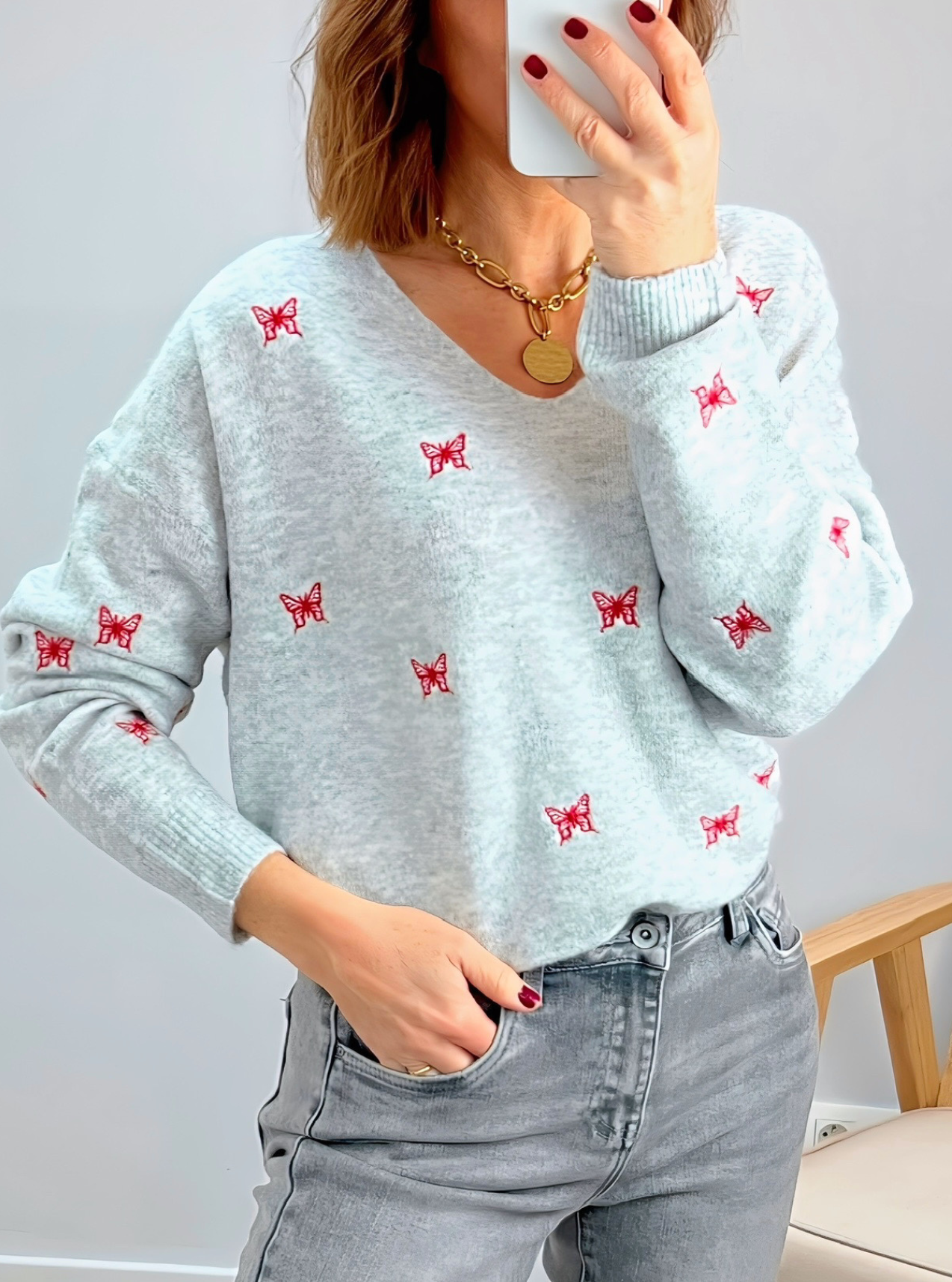 pull femme Birdy gris clair
