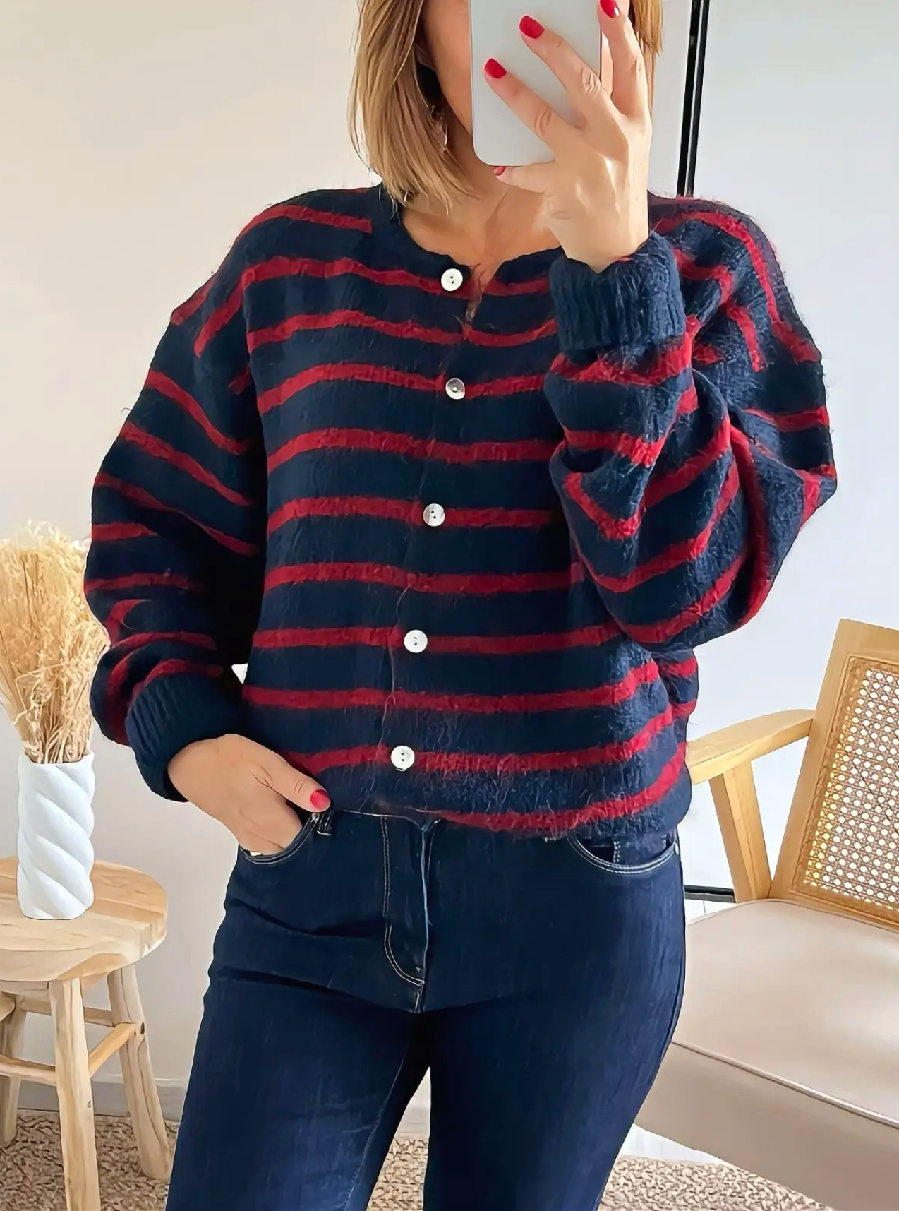 gilet rayé Amir marine et bordeaux