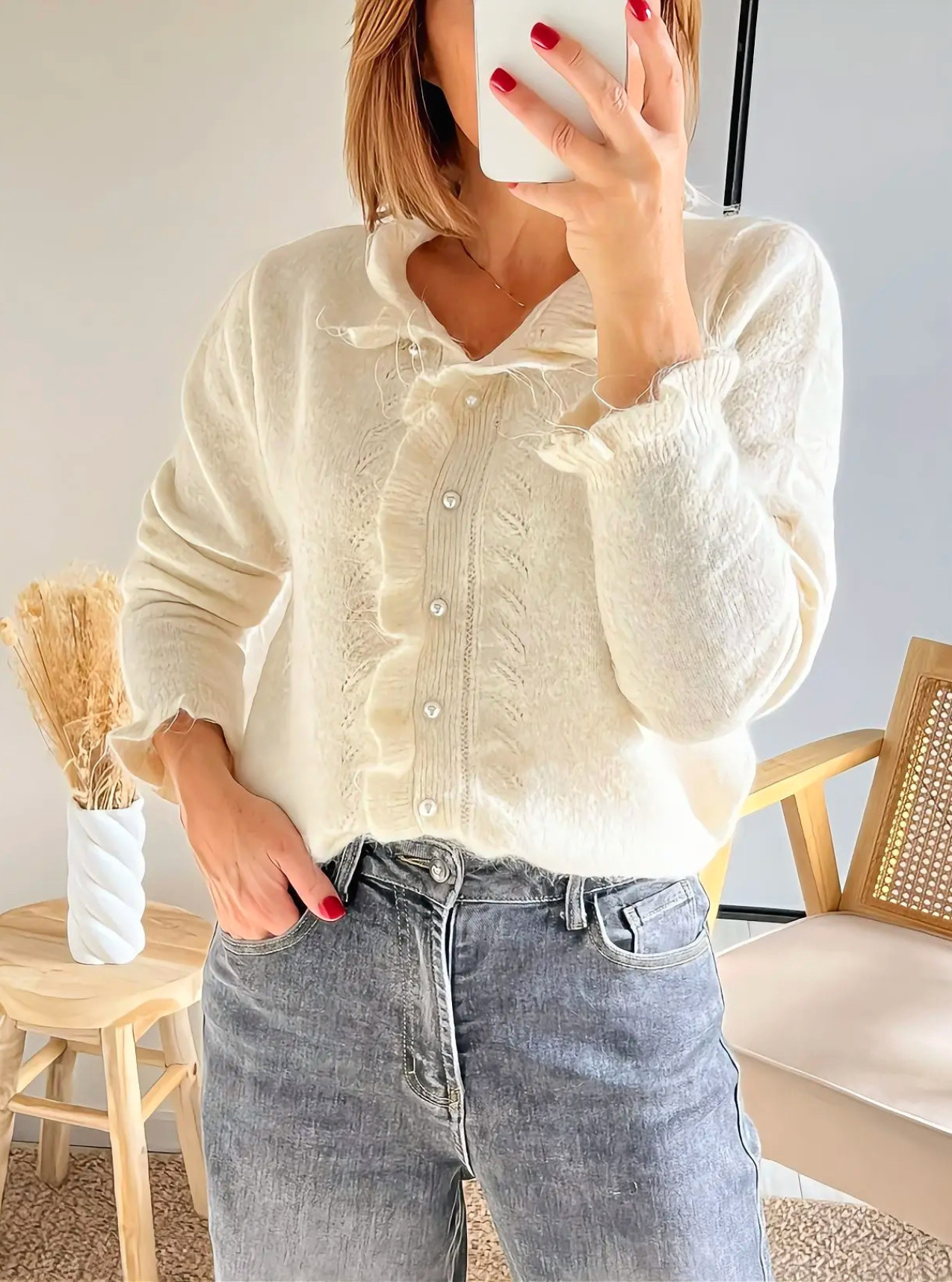 gilet beige avec volants Elly