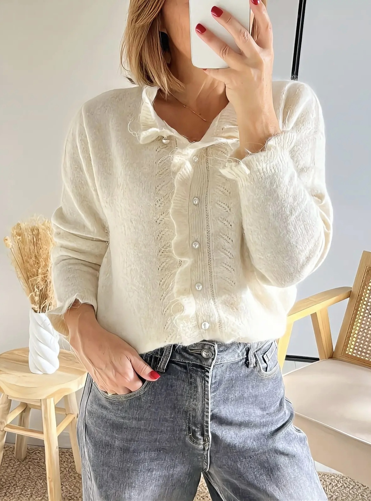 gilet beige boutons perles Elly