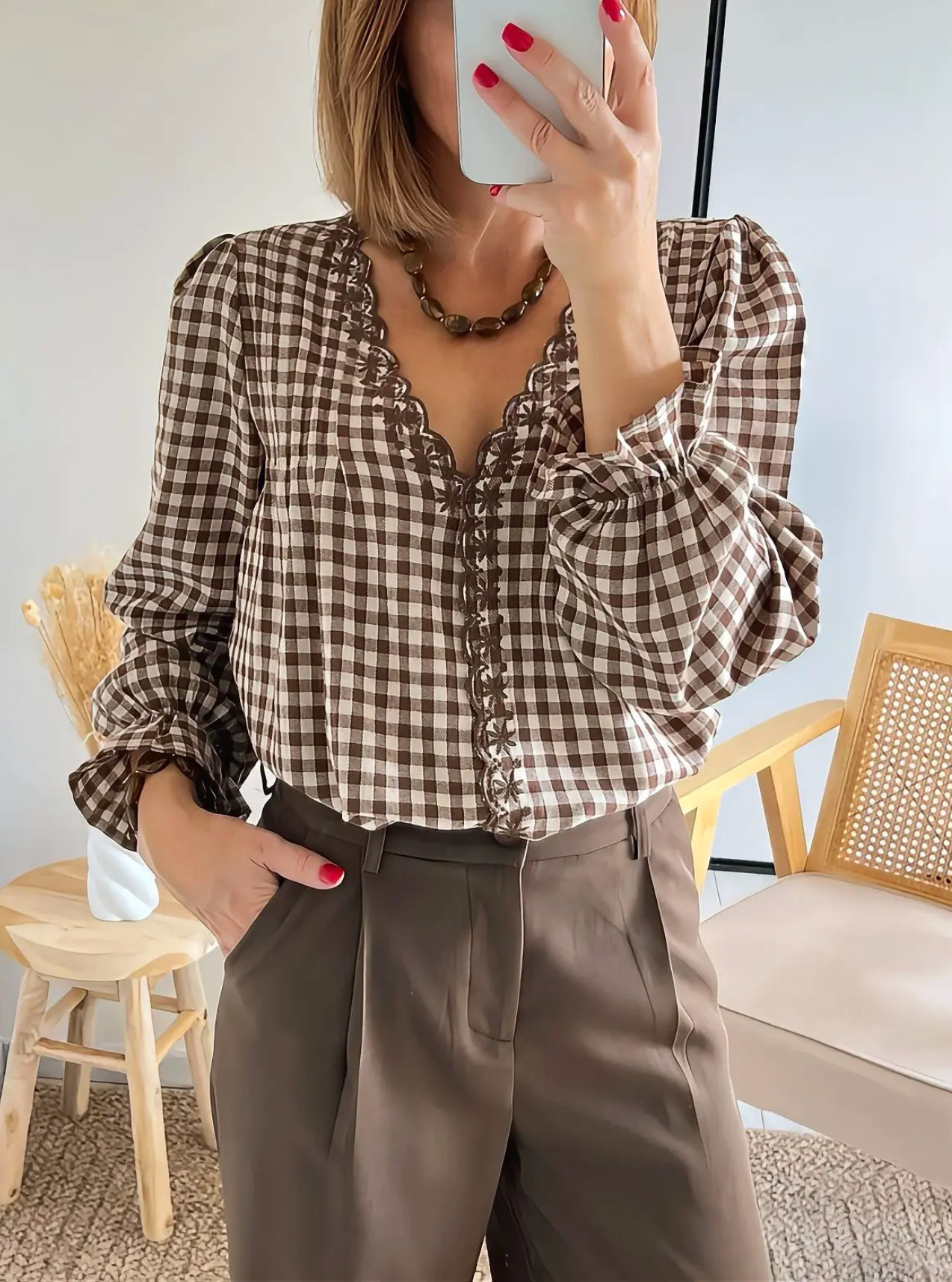 blouse marron choco à carreaux Ilona