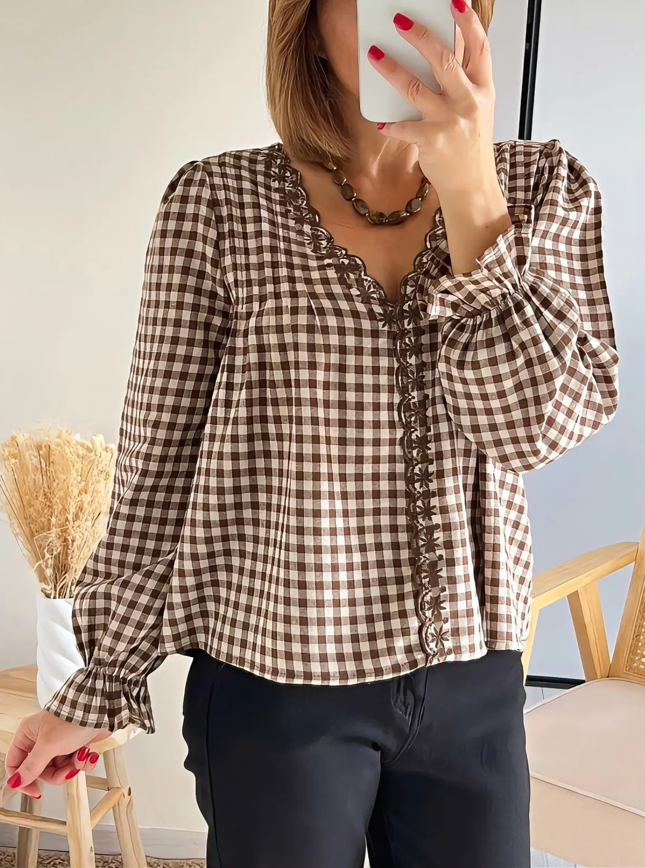 blouse brodée marron Ilona