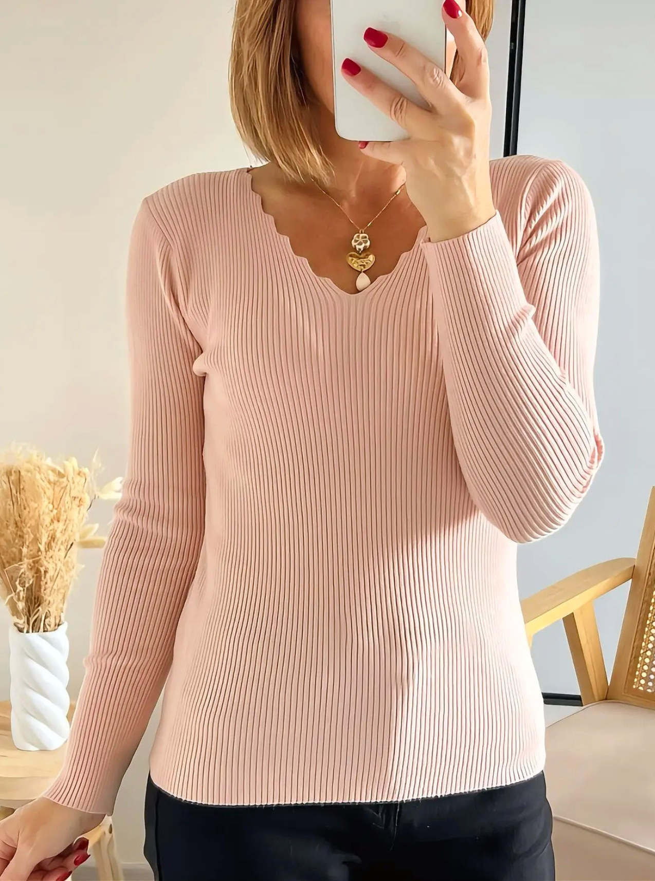 pull maille cotelée rose Mahé
