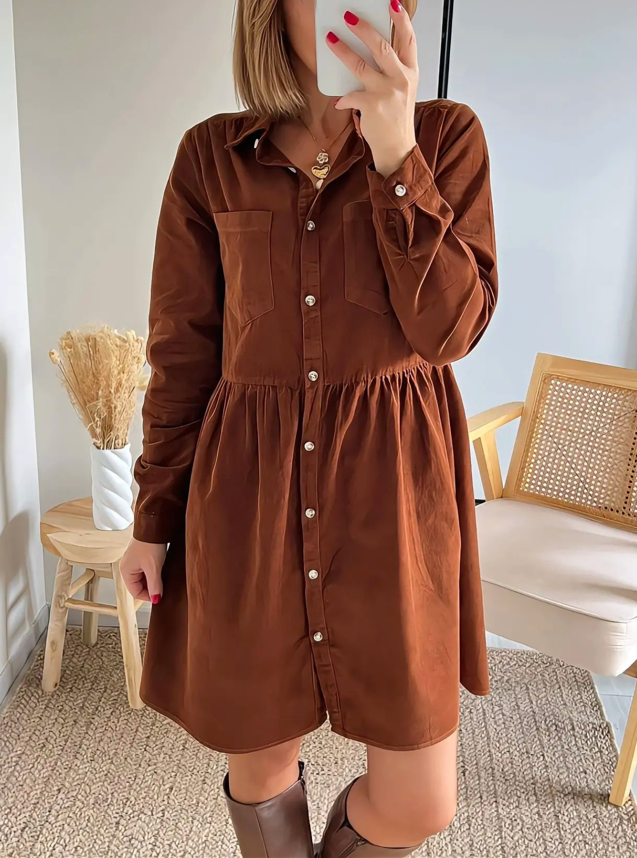 robe chemise Asma camel en velours
