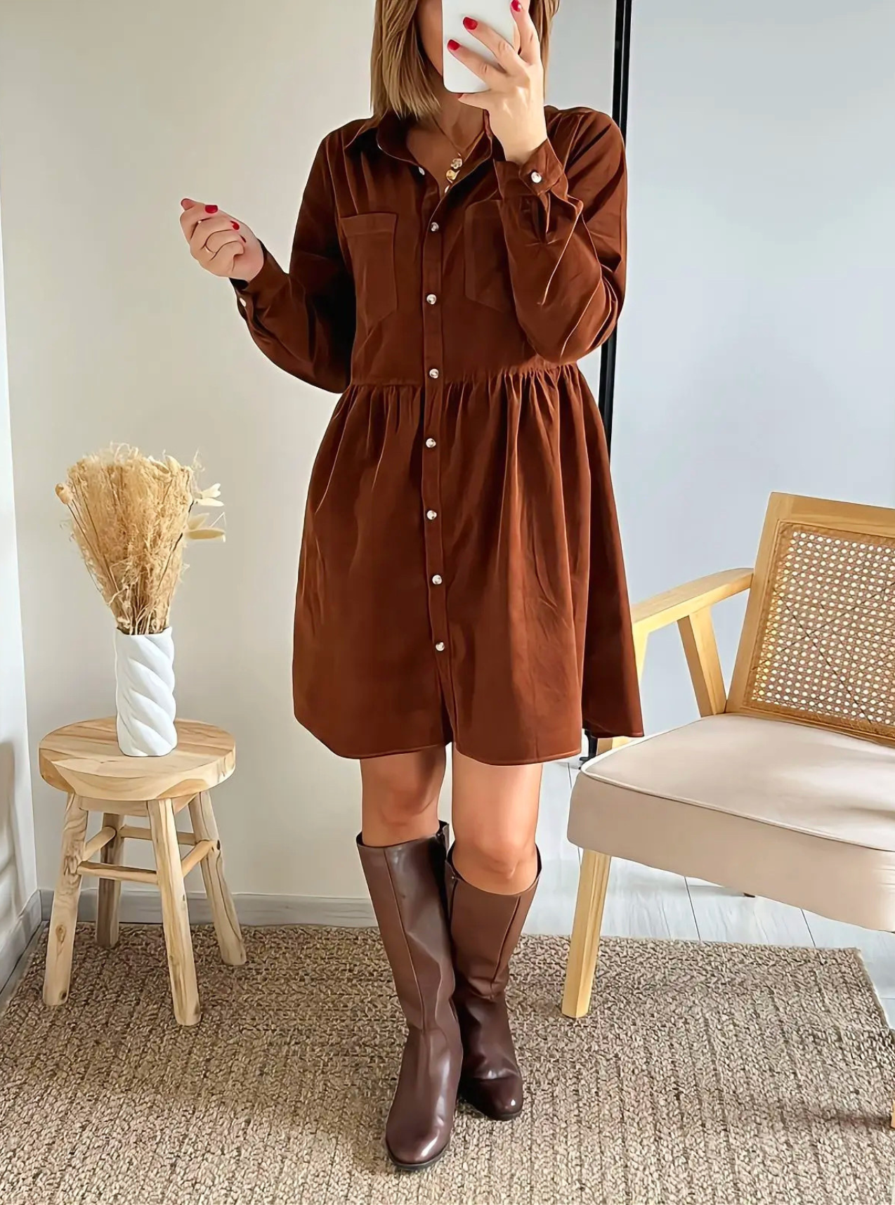 robe chemise camel en velours Asma