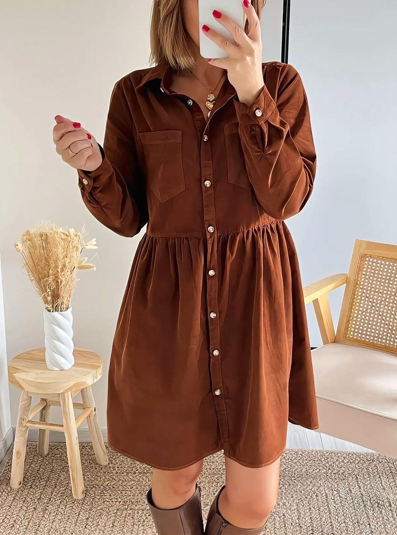 robe en velours fin camel Asma