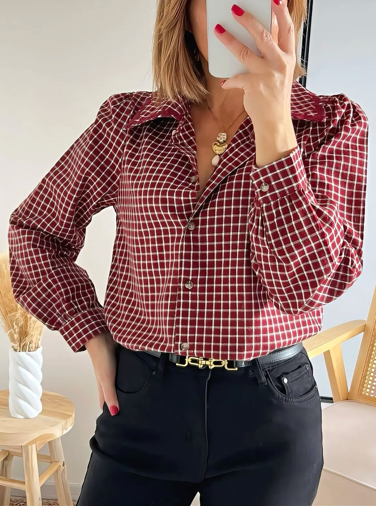 chemise Carline à carreaux bordeaux