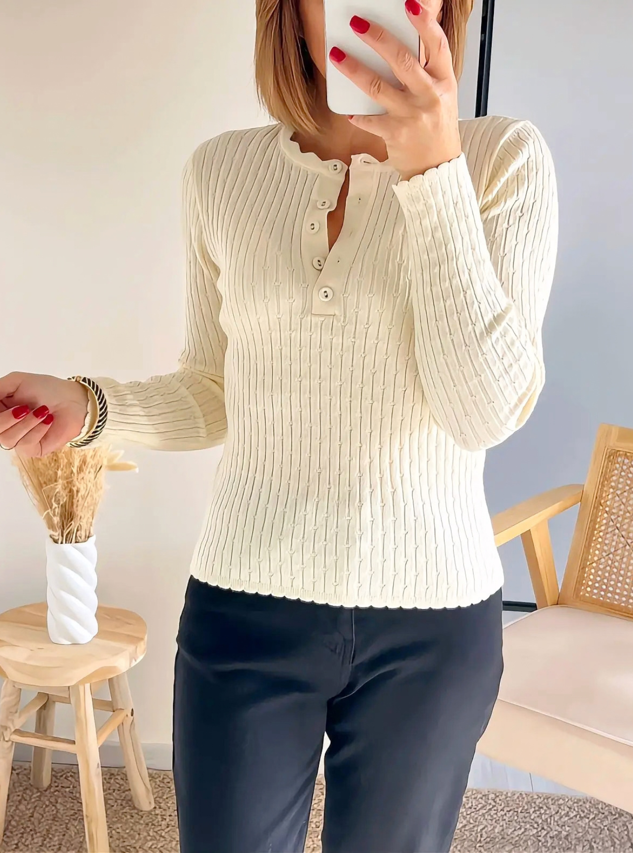 pull beige maille côtelée Mathis